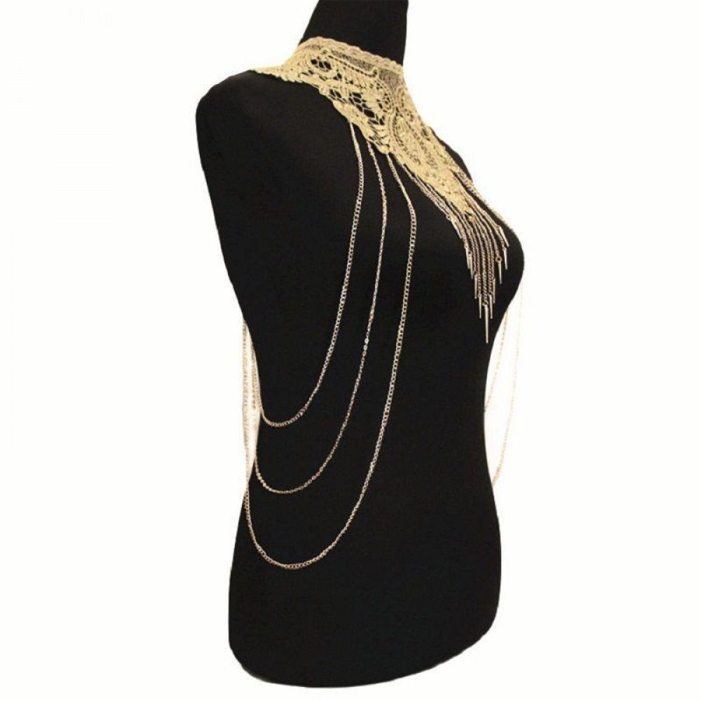 Goldfarbene (1-tlg) für Damen, Choker-Set Spitze-Quasten-Halskette WaKuKa Körperschmuck
