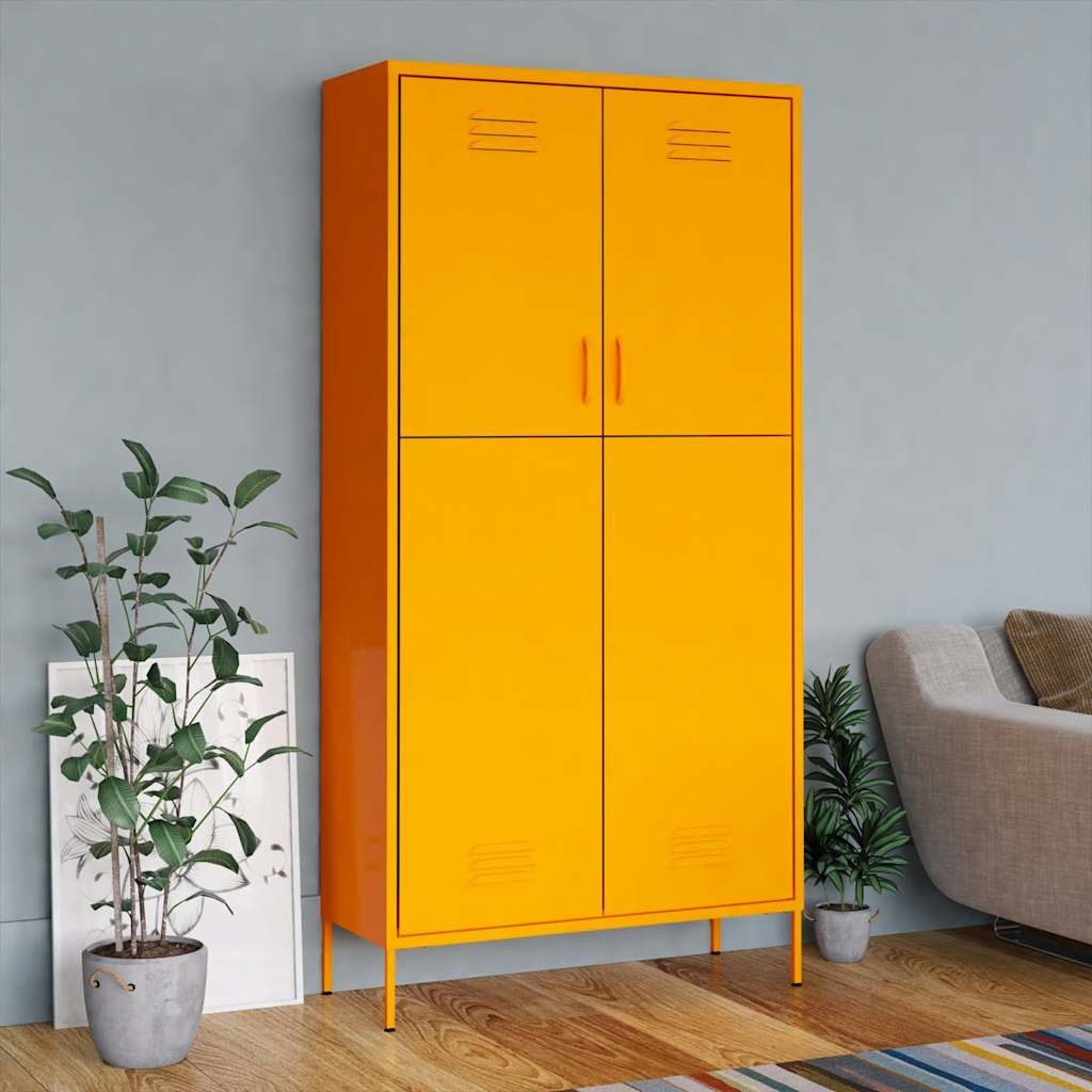 furnicato Kleiderschrank 90 x 50 x 180 cm Senfgelb (1-St) Höhenverstellbarer Metallschrank mit Lüftungsschlitzen und Regalen