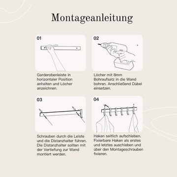 Designfabrik Hamburg Garderobenleiste, Wandgarderobe aus Metall, Garderobenhaken modern, verschiebbare Haken, schwebende Optik