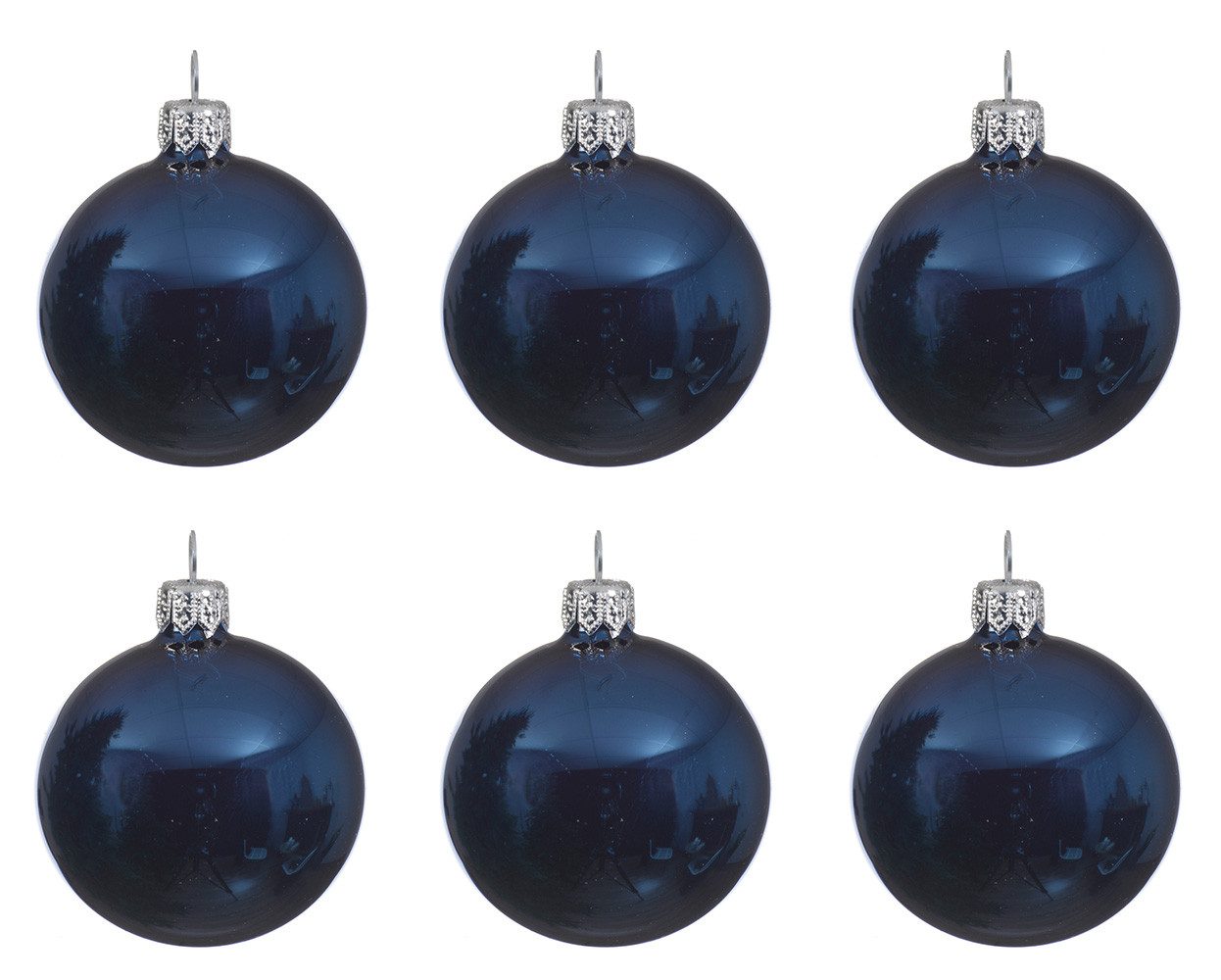 Kaemingk Weihnachtsbaumkugel, Weihnachtskugeln Glas 6cm mundgeblasen 6er Box - Nachtblau glänzend