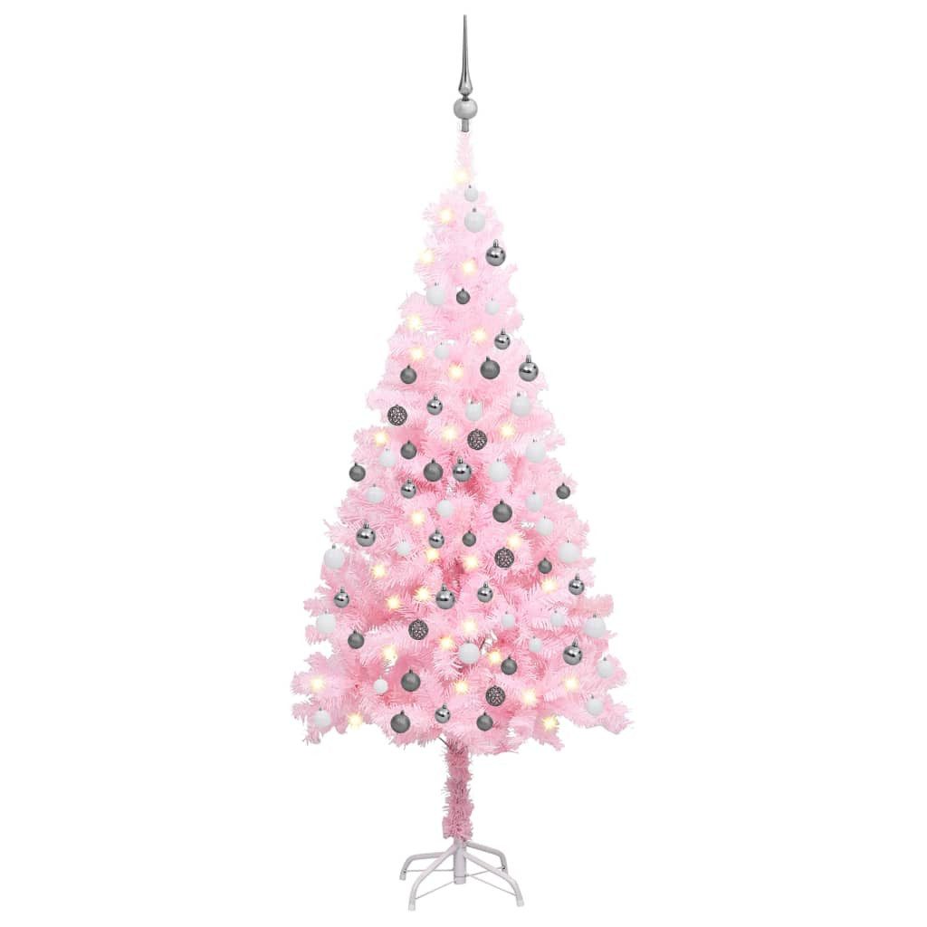 vidaXL Künstlicher Weihnachtsbaum Künstlicher Weihnachtsbaum mit LEDs Kugeln Rosa 180 cm PVC
