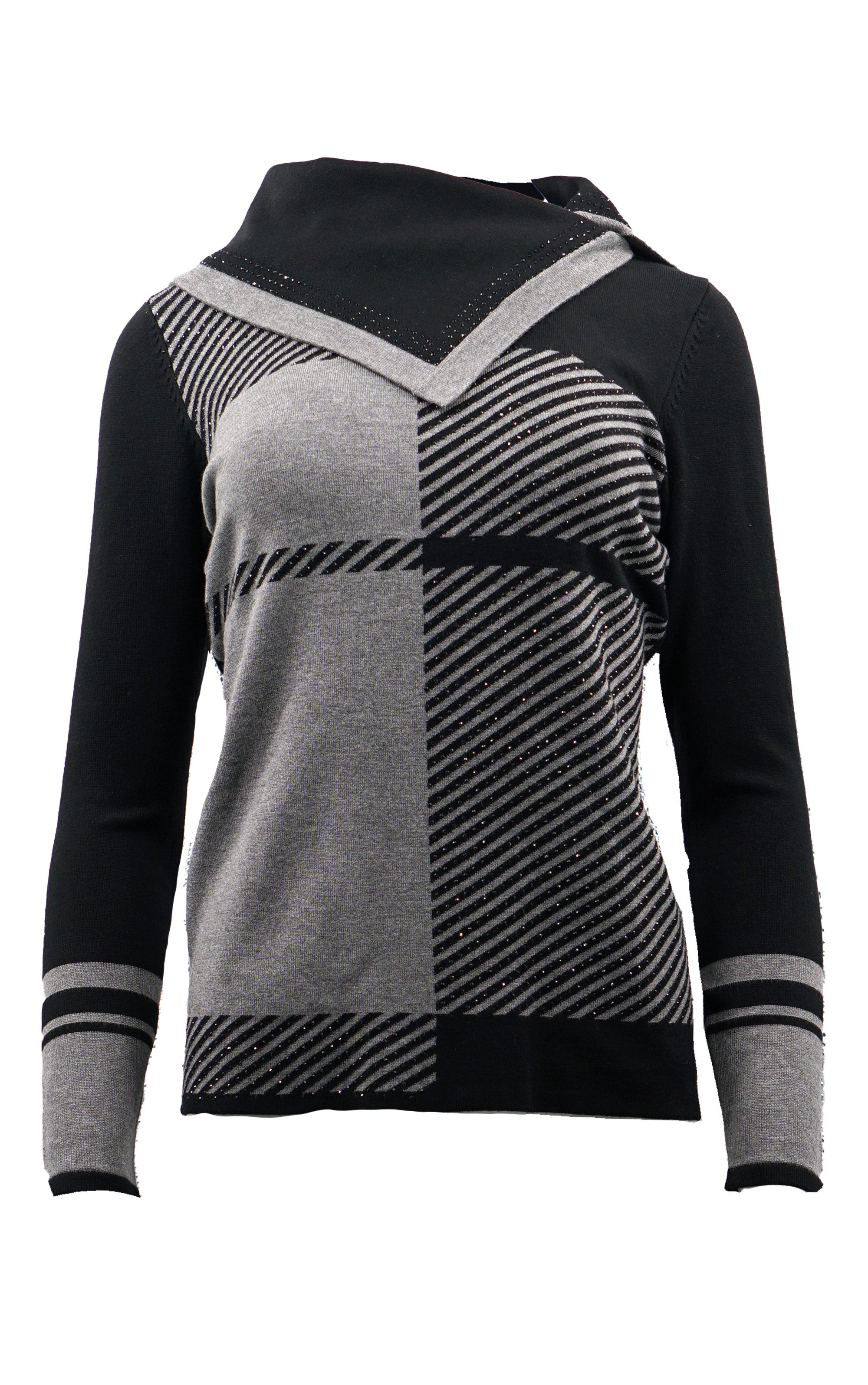 Strickpullover mit Strasssteinen und Karomuster