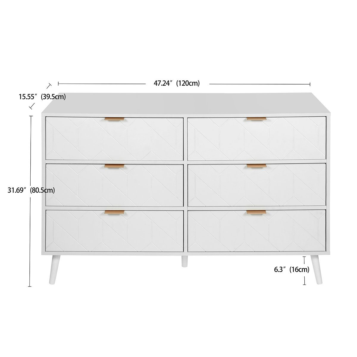 Sideboard (Kommode mit 6 Schubladen), Highboard für Schlafzimmer & alle Wohnräume, 120x39.5x80.5cm