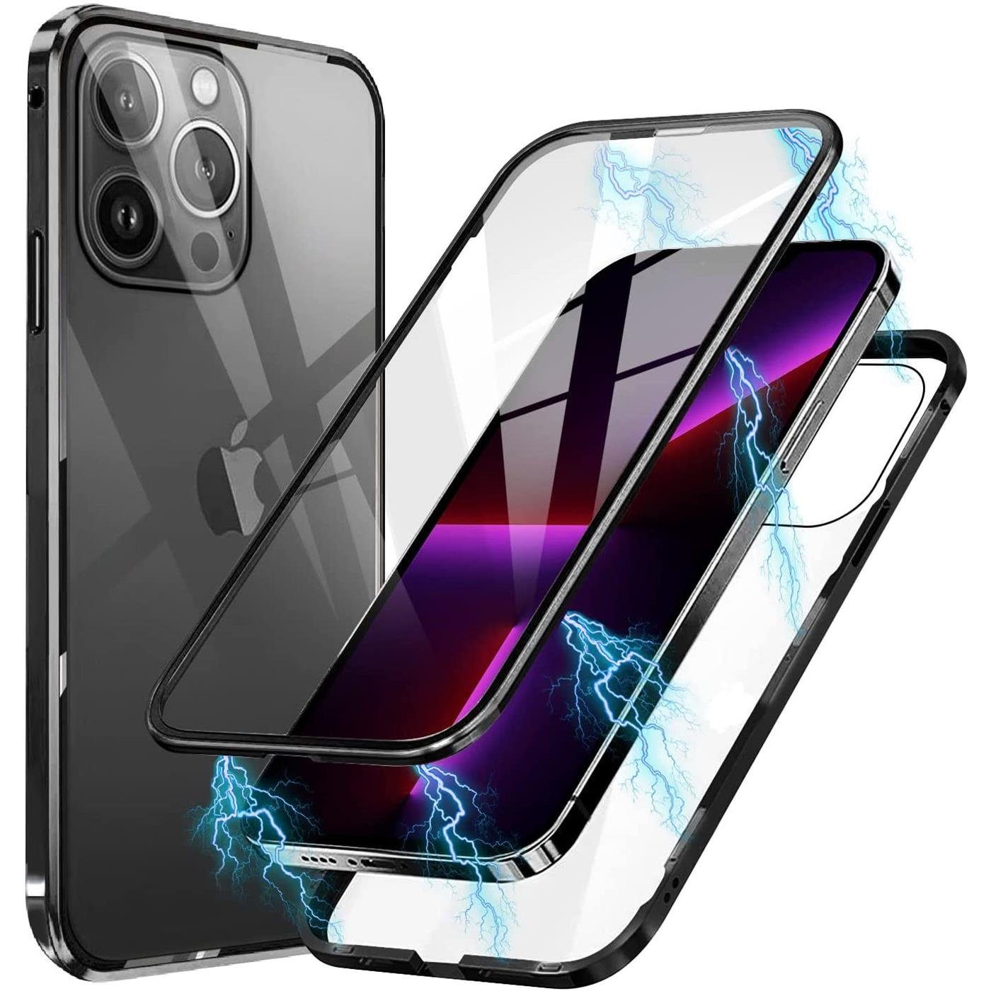 CoolGadget Handyhülle Metall Magnet Handy Case für Apple iPhone 13 Pro 6,1 Zoll, Hülle 360 Grad Schutz Cover Gehärtetes Glas für iPhone 13 Pro
