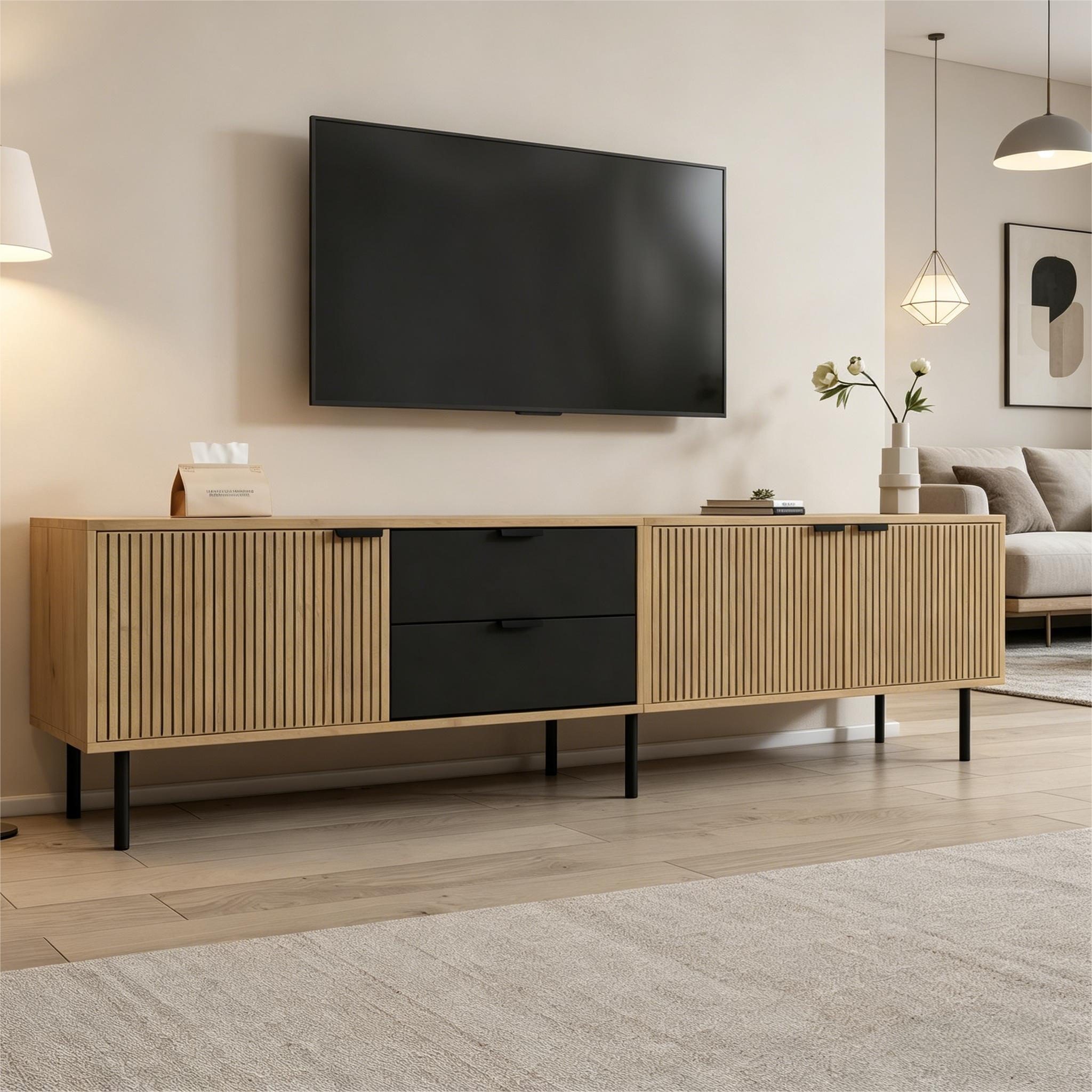 STILVORA Lowboard TV-Schrank mit 3 Schublade Aufbewahrungsschrank für 85-Zoll-Fernseher