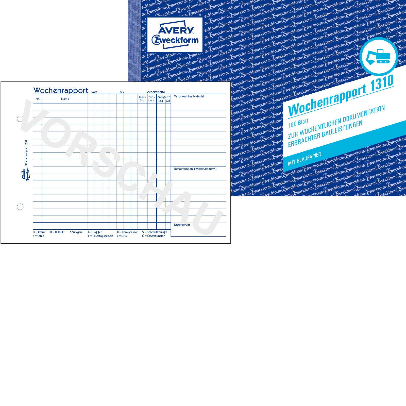 Formularblock Avery Zweckform 1310 Wochenrapport DIN A5 quer 100 Blatt