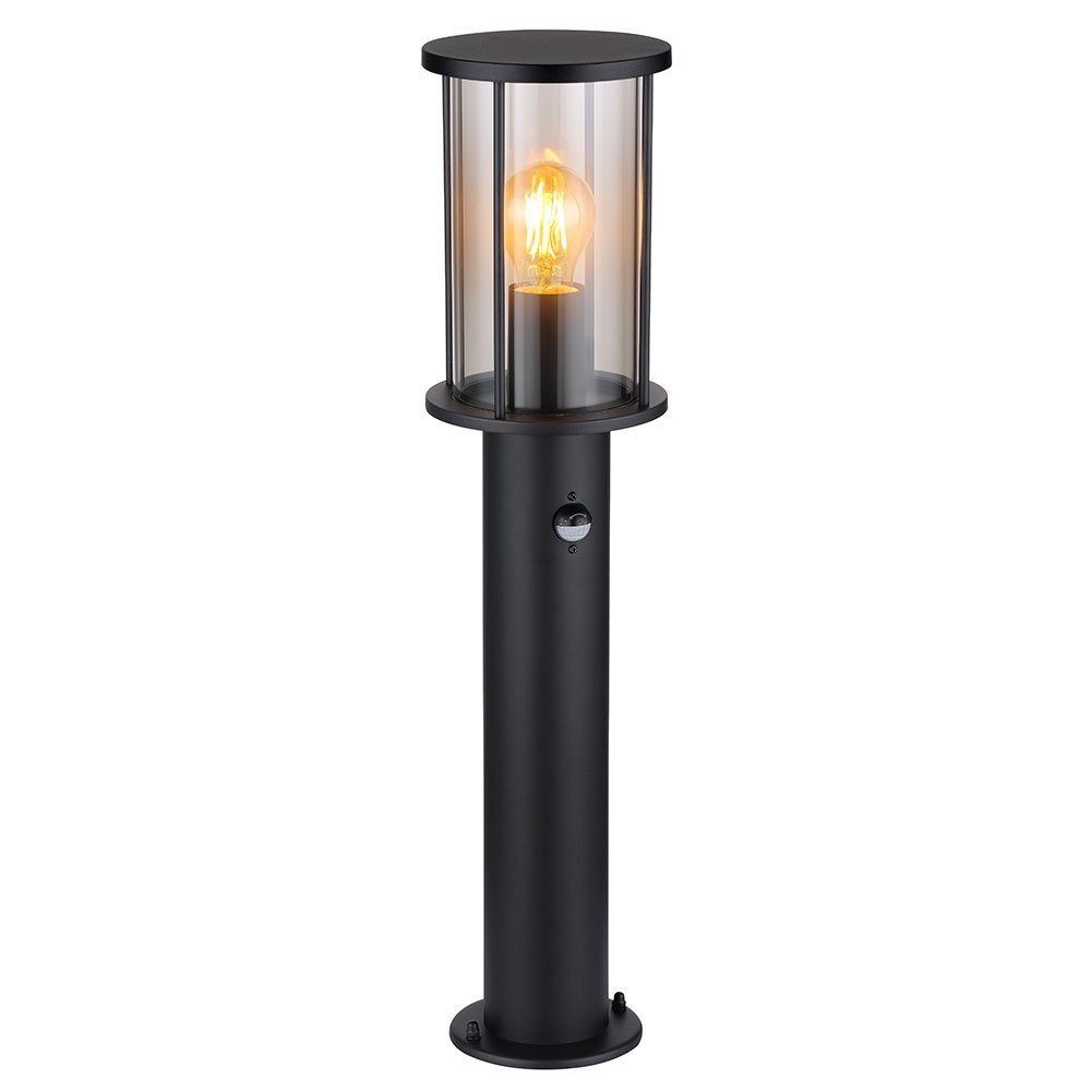 GLOBO LIGHTING LED Außen-Stehlampe, Leuchtmittel nicht inklusive, Stehleuchte Außen Metall schwarz Glas rauch Sensor D 14,3 cm