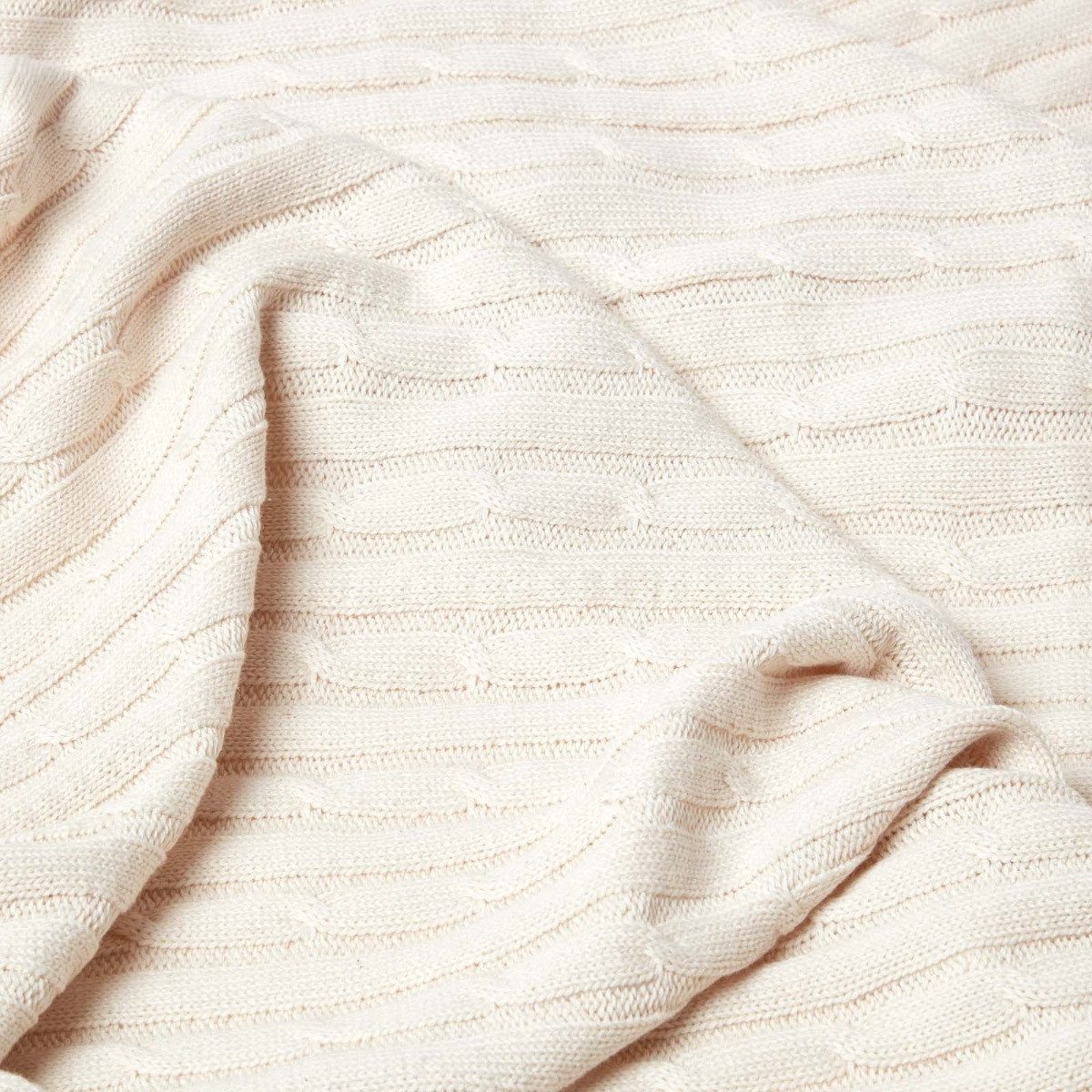 Plaid Baumwolldecke mit Zopfmuster, beige, 150 x 200 cm, Homescapes – Bild 5 von 5