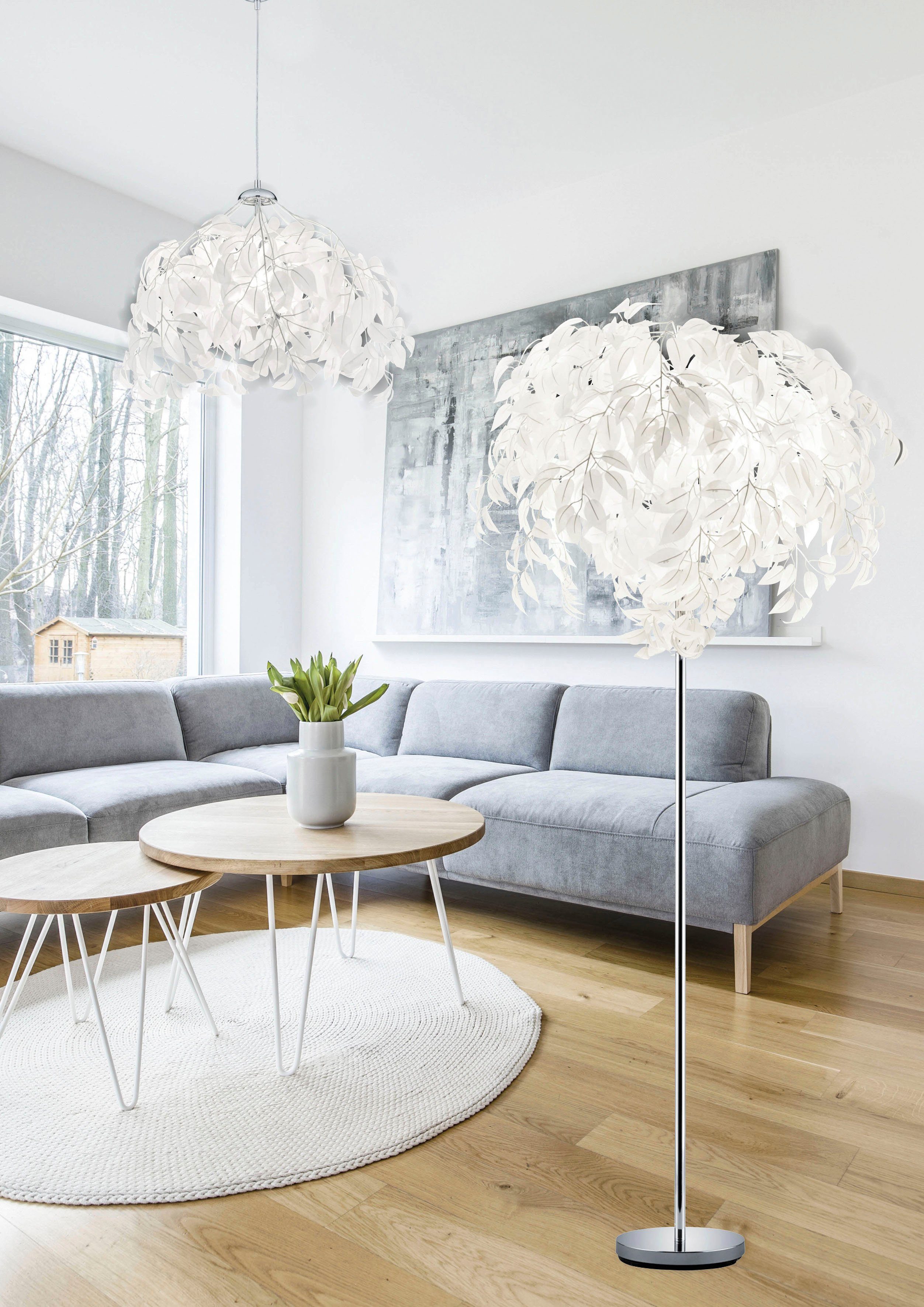 exkl ohne TRIO weiß Pendelleuchte Hängelampe Leuchtmittel, max Leuchten Reality - Kronleuchter Blatt Leavy, Design, warmweiß 1xE27 28W Leuchten nickel kaltweiß,