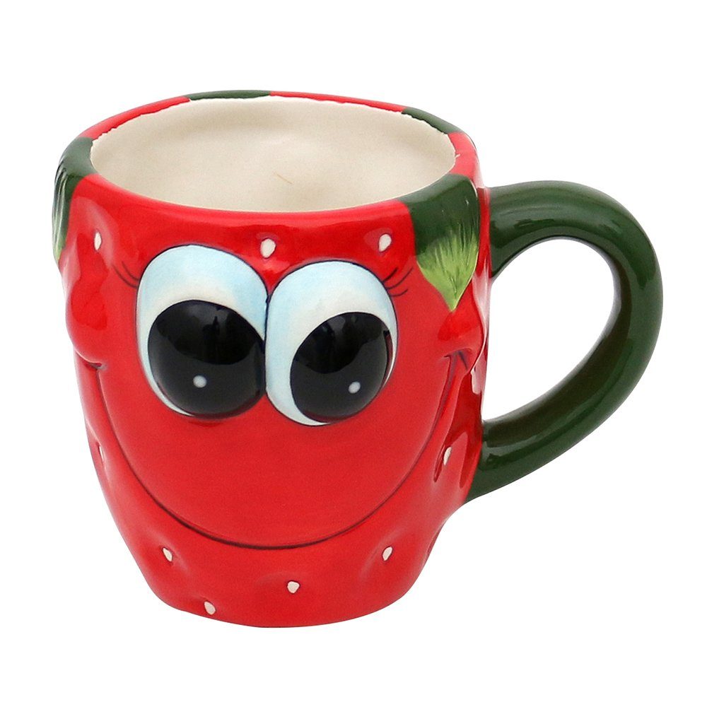 Dekohelden24 Tasse Kaffeebecher - Tasse als Erdbeer Größe H/Ø: 9 x 12 cm, 1-tlg., Dolomite