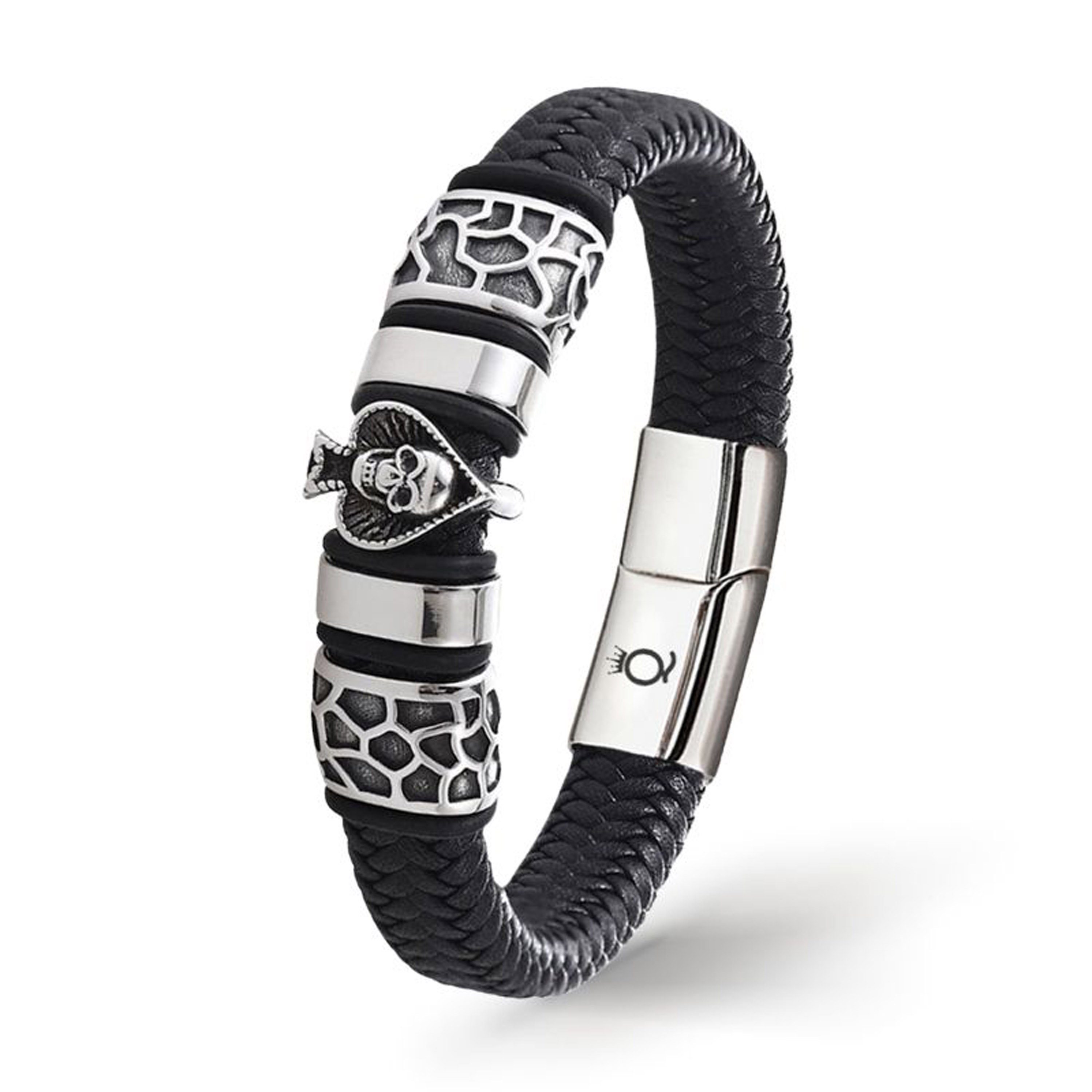 "ACE Herren OF Casual Geflochten Lederarmband Style, (Edelstahl, Handgefertigt) SPADE" Lederarmband Echtleder, UNIQAL.de