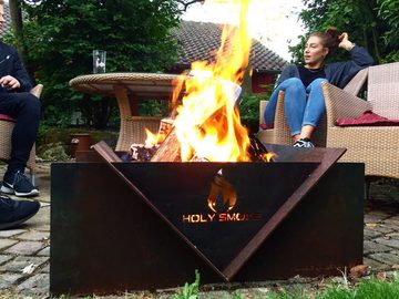 Holy Smoke Feuerschale Design Feuerschale 80cm x 60cm - Feuerkorb für den Garten und Terrasse, 40 KG massiver Stahl - Rost Patina