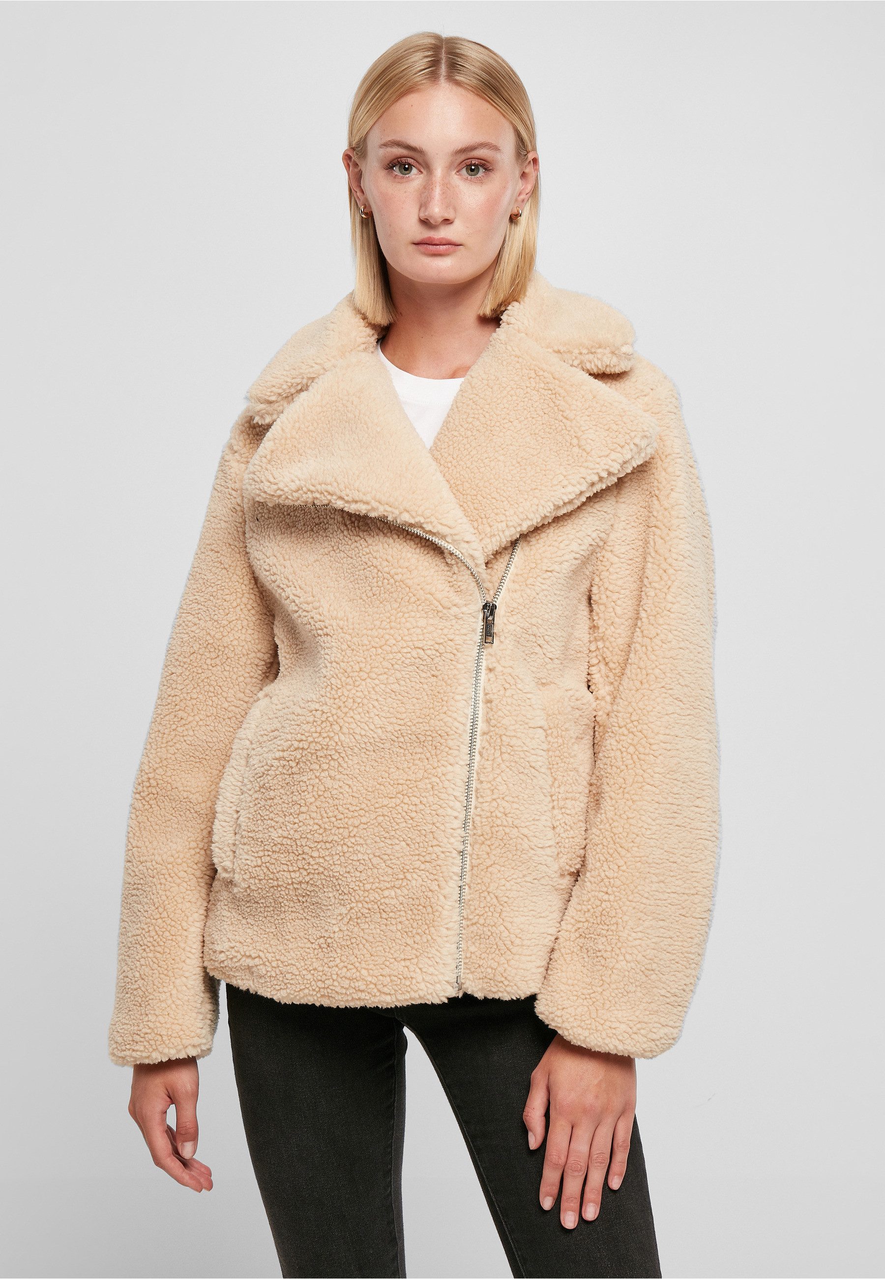 URBAN CLASSICS Winterjacke Urban Classics Damen Ladies Sherpa Biker Jacket (1-St)