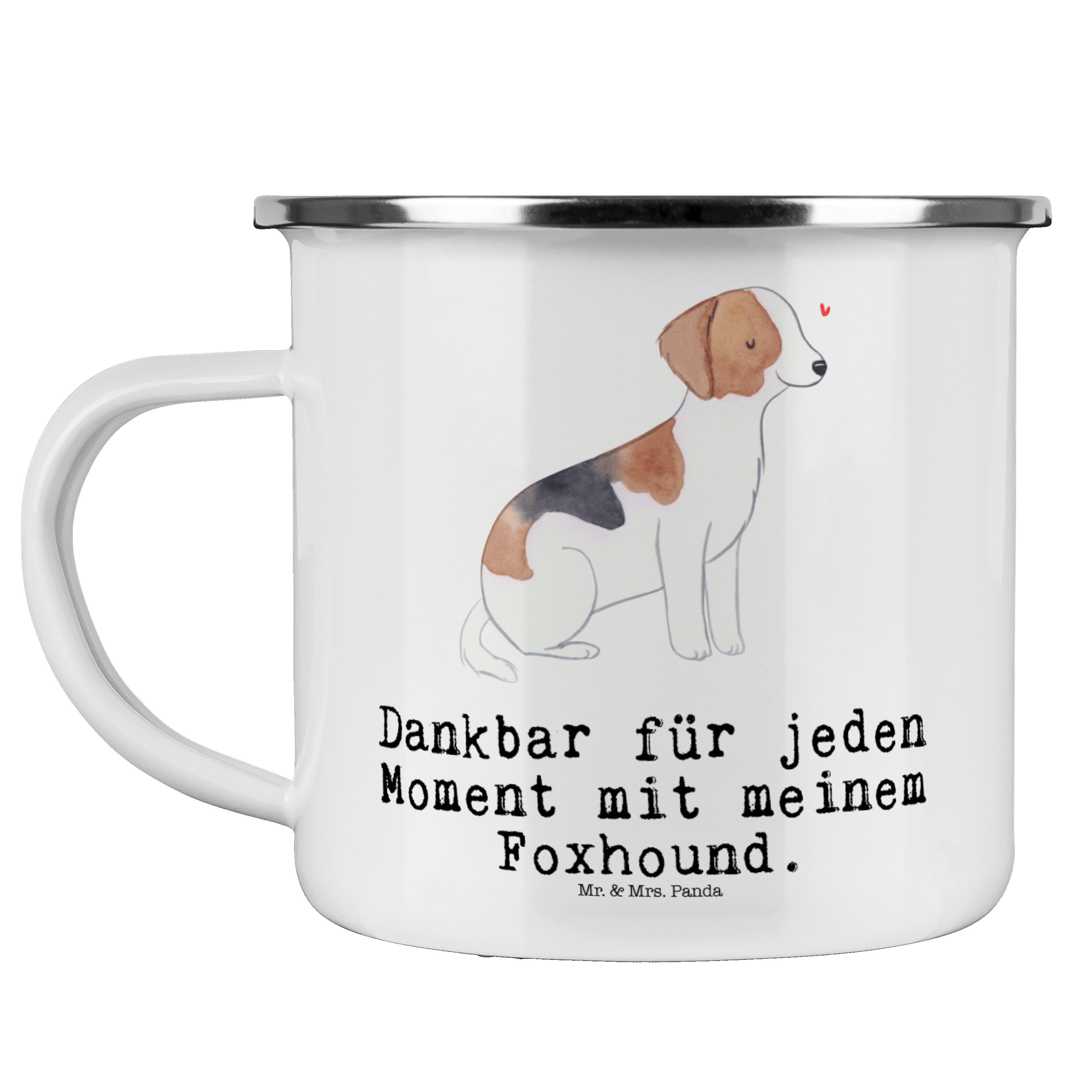 Emaille & Hundebes, Geschenk, Mrs. Becher Weiß Panda Hunderasse, - Campingtasse, Mr. Moment - Foxhound