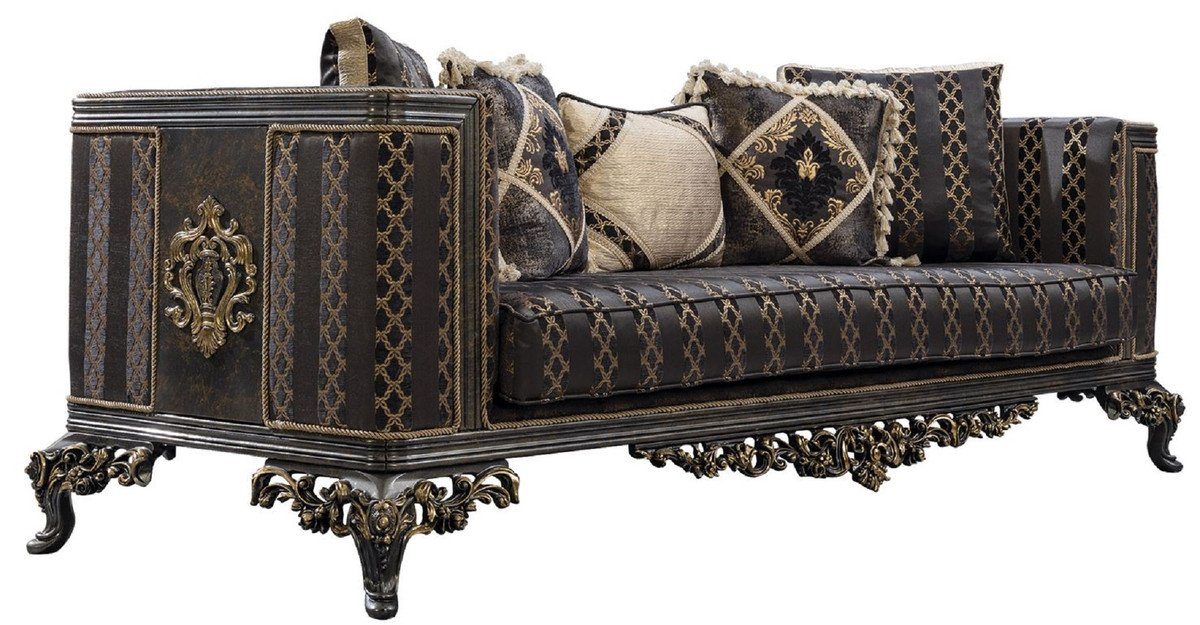 Casa Padrino Sofa Casa Padrino / Sofa - Sofa mit Lila Barock Barockstil Muster Grau Gold Luxus elegantem / Wohnzimmer