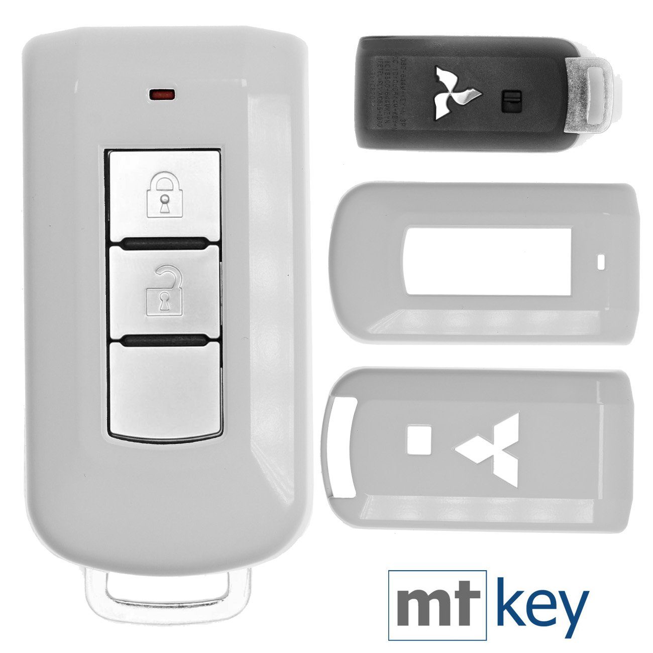 mt-key Schlüsseltasche Autoschlüssel Hardcover Schutzhülle Weiß, für Mitsubishi ASX L200 Outlander Pajero KEYLESS SMARTKEY