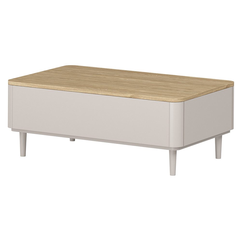 Lomadox Couchtisch ELOY-141, Kaschmir Beige Eiche Dekor Holzfüße 100 cm Softclose