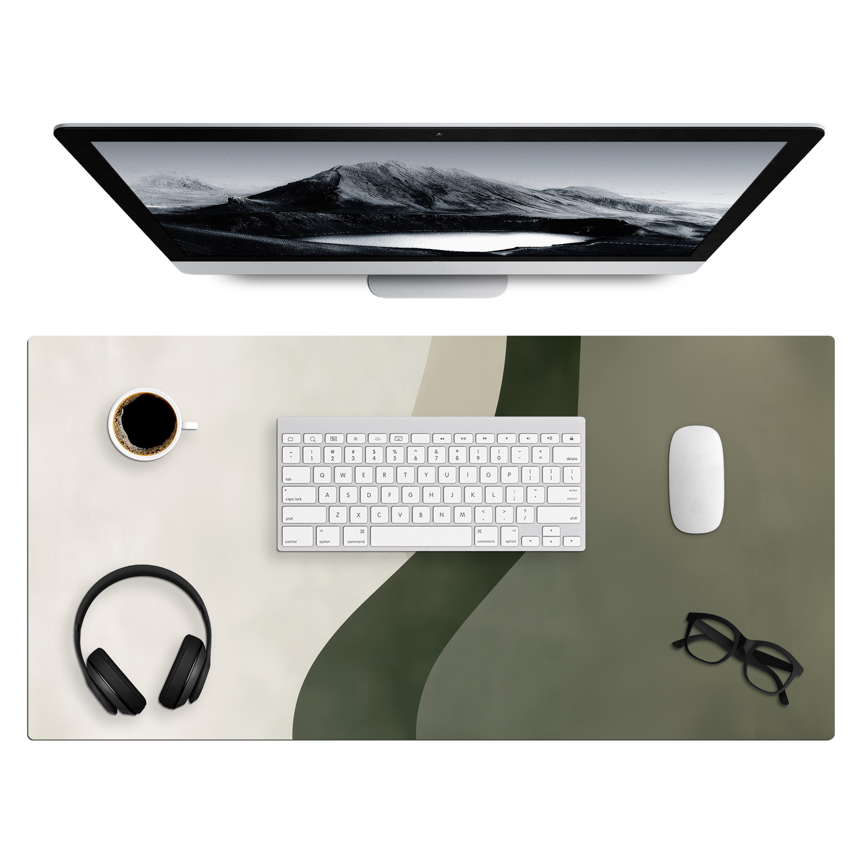 MuchoWow Gaming Mauspad Japandi - Grün - Abstrakt - Modern (1-St), Gaming Mauspad XXL, Schreibtischunterlage, Desk Mat Groß, 80x40 cm