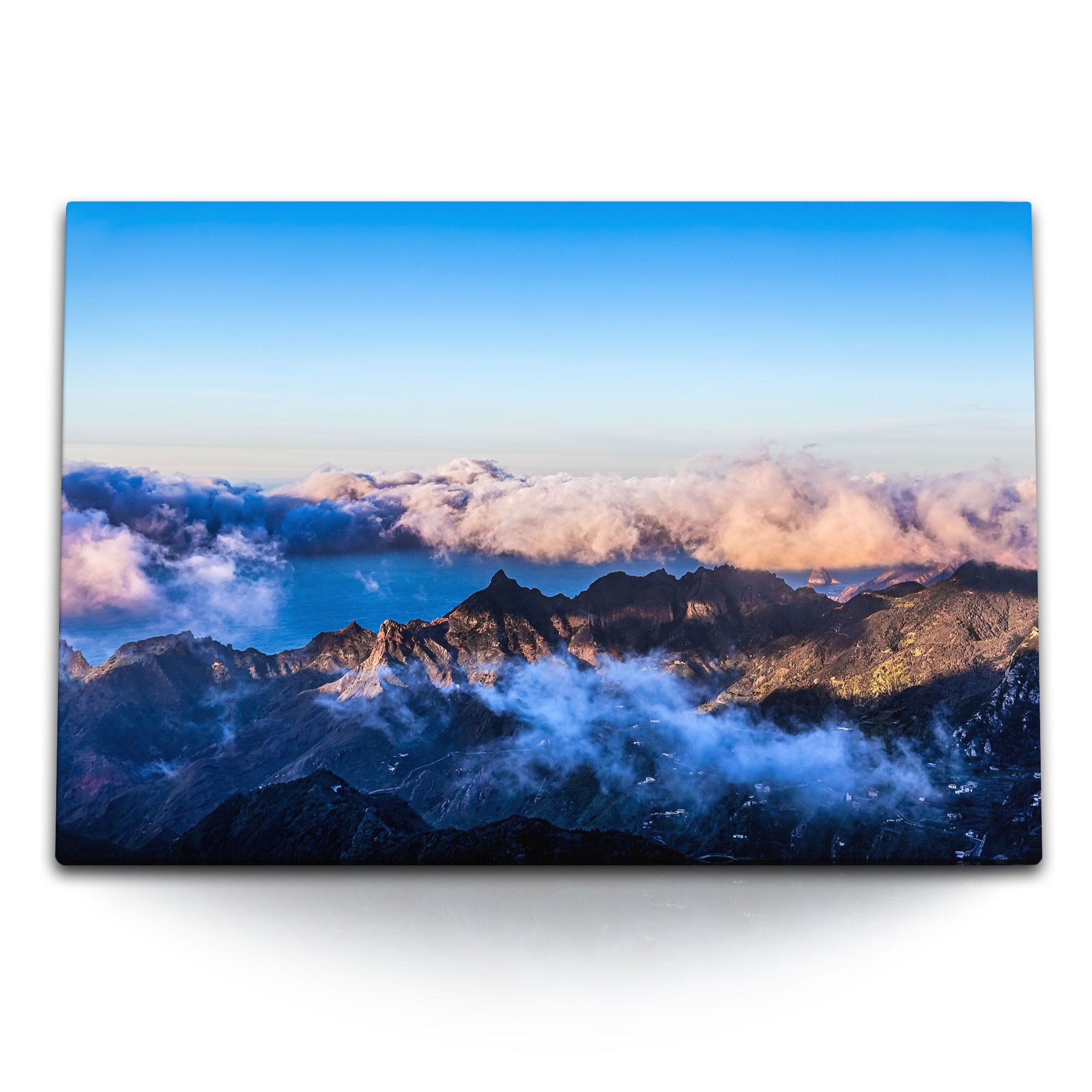 Leinwandbild 120x80cm Wandbild auf Leinwand Berge Gebirge Wolken Sonnenuntergang Be