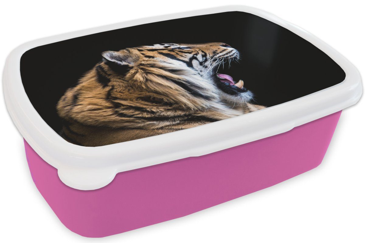 MuchoWow Lunchbox Brotbox Kunststoff, - Tiere (2-tlg), Kinder, Tiger - Brotdose Kunststoff für Erwachsene, rosa Snackbox, Mädchen, Porträt,