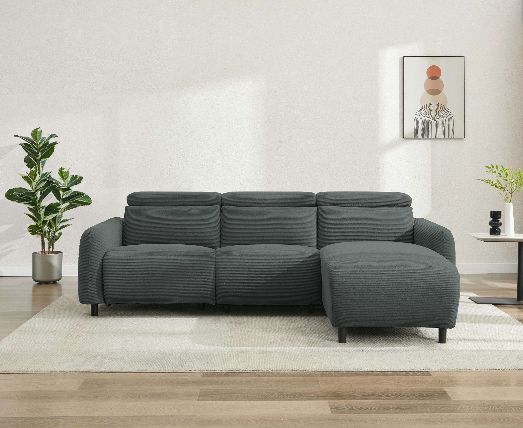 Ecksofa SKAANE in Cord, L-Form, 274 cm, manuelle u. elektrische Funktion