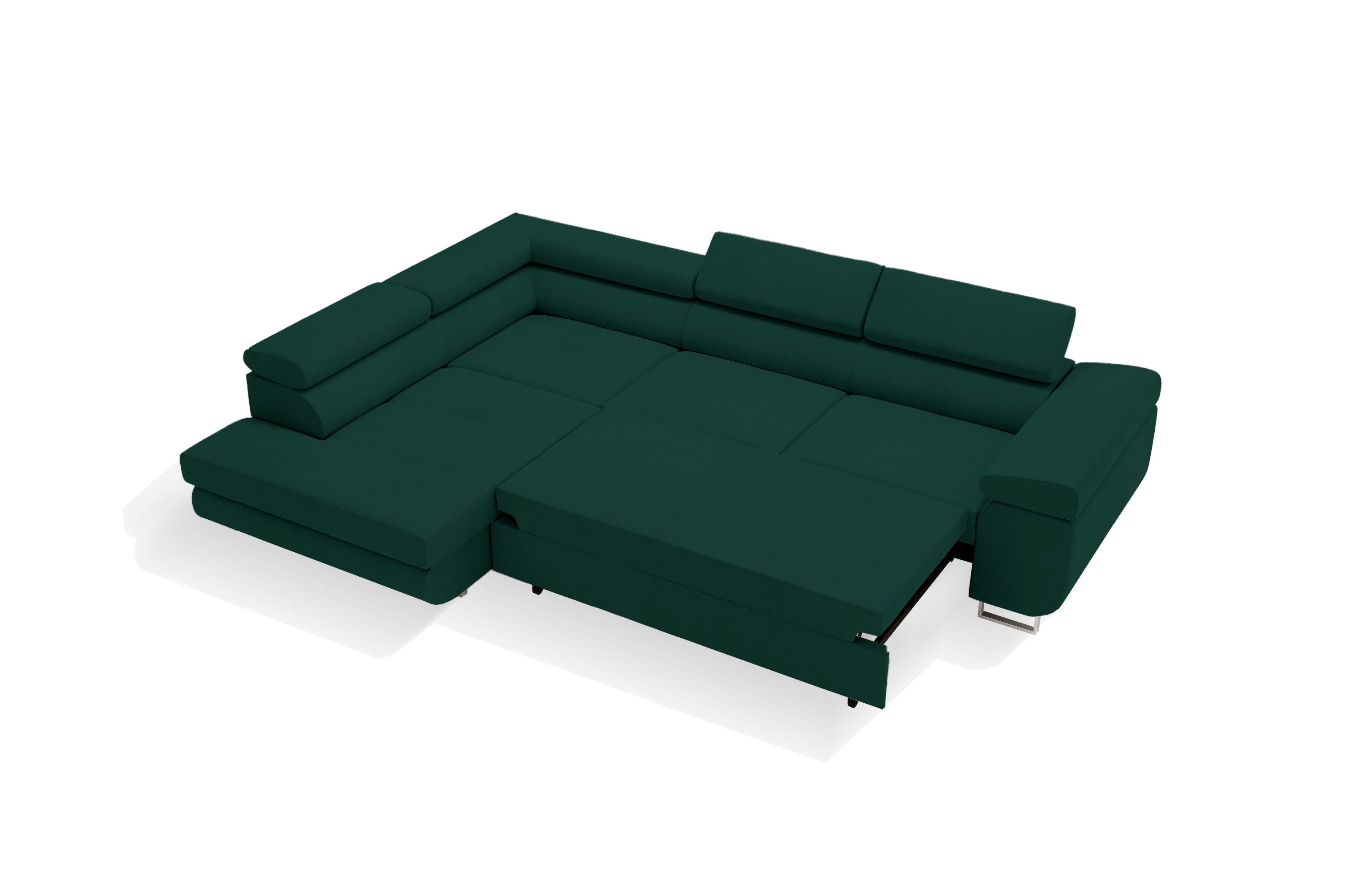 Goldstoff Ecksofa mit Schlaffunktion & Bettkasten - hochwertiges Sofa, Couch mit Schlaffunktion für Wohnzimmer - Schlafsofa - Eckcouch, Eckcouch mit praktischem Bettkasten in grün