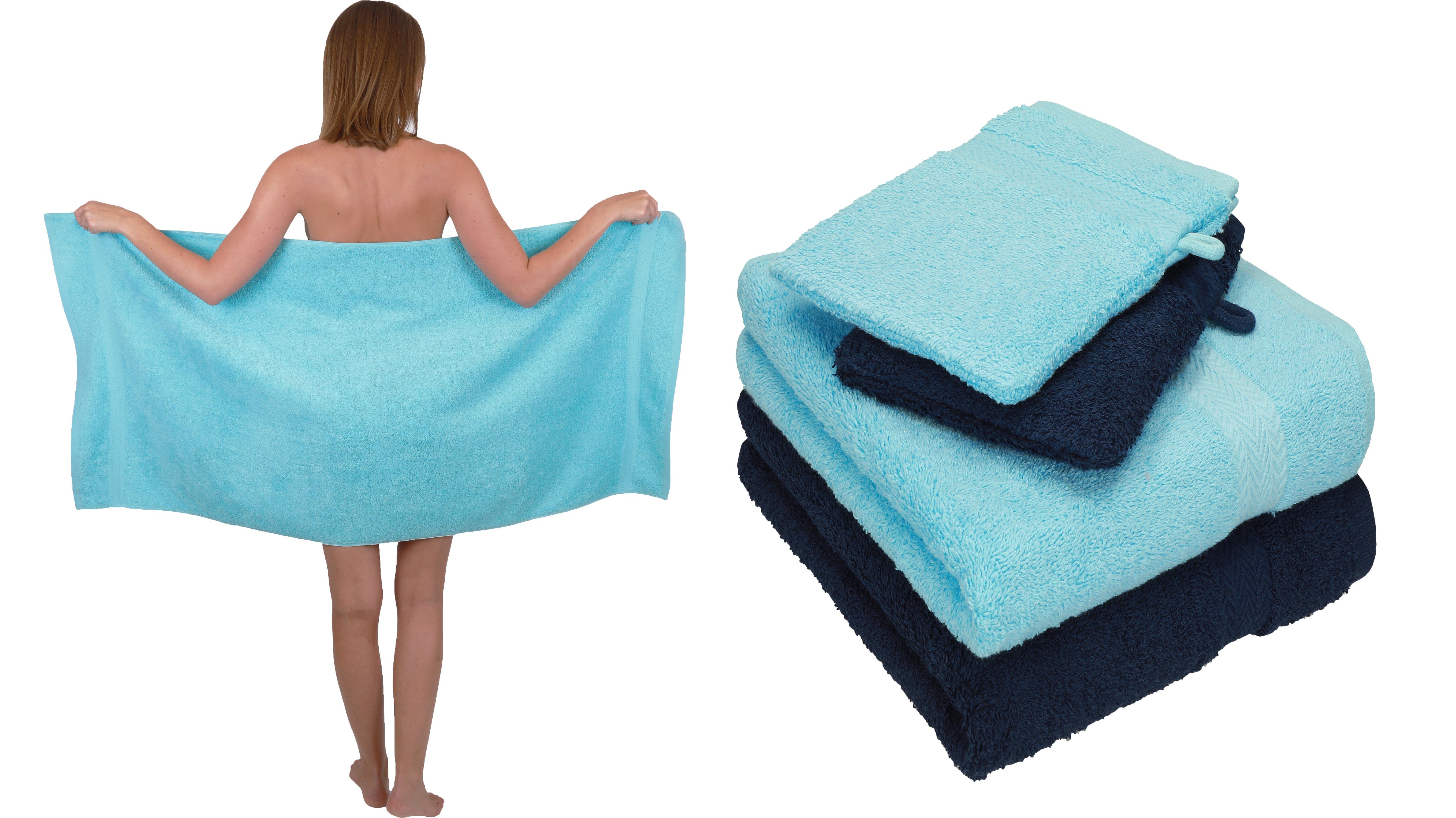 Betz Handtuch Set 5 TLG. Handtuch Set Single Pack 100% Baumwolle 1 Duschtuch 2 Handtücher 2 Waschhandschuhe, 100% Baumwolle türkis-dunkelblau