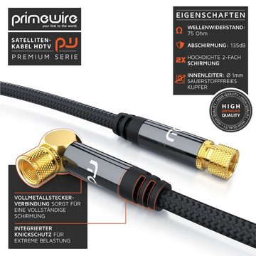 Primewire SAT-Kabel, Koaxial, F-Verbinder, Stecker (200 cm), HDTV Satellitenkabel gewinkelt, 135Db 75 Ohm, Stoffummantelung - 2m