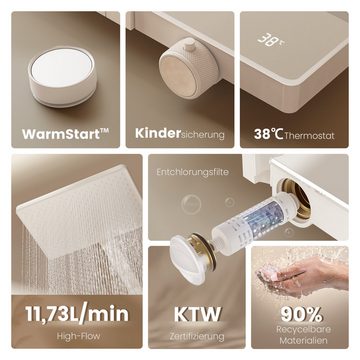 EMKE Duschsystem Brausegarnitur mit Thermostat Bluetooth-Steuerung Entwässerung, Höhe 113 cm, 4 Strahlart(en), Regendusche,Kinderdusche,Bluetooth,Weiß