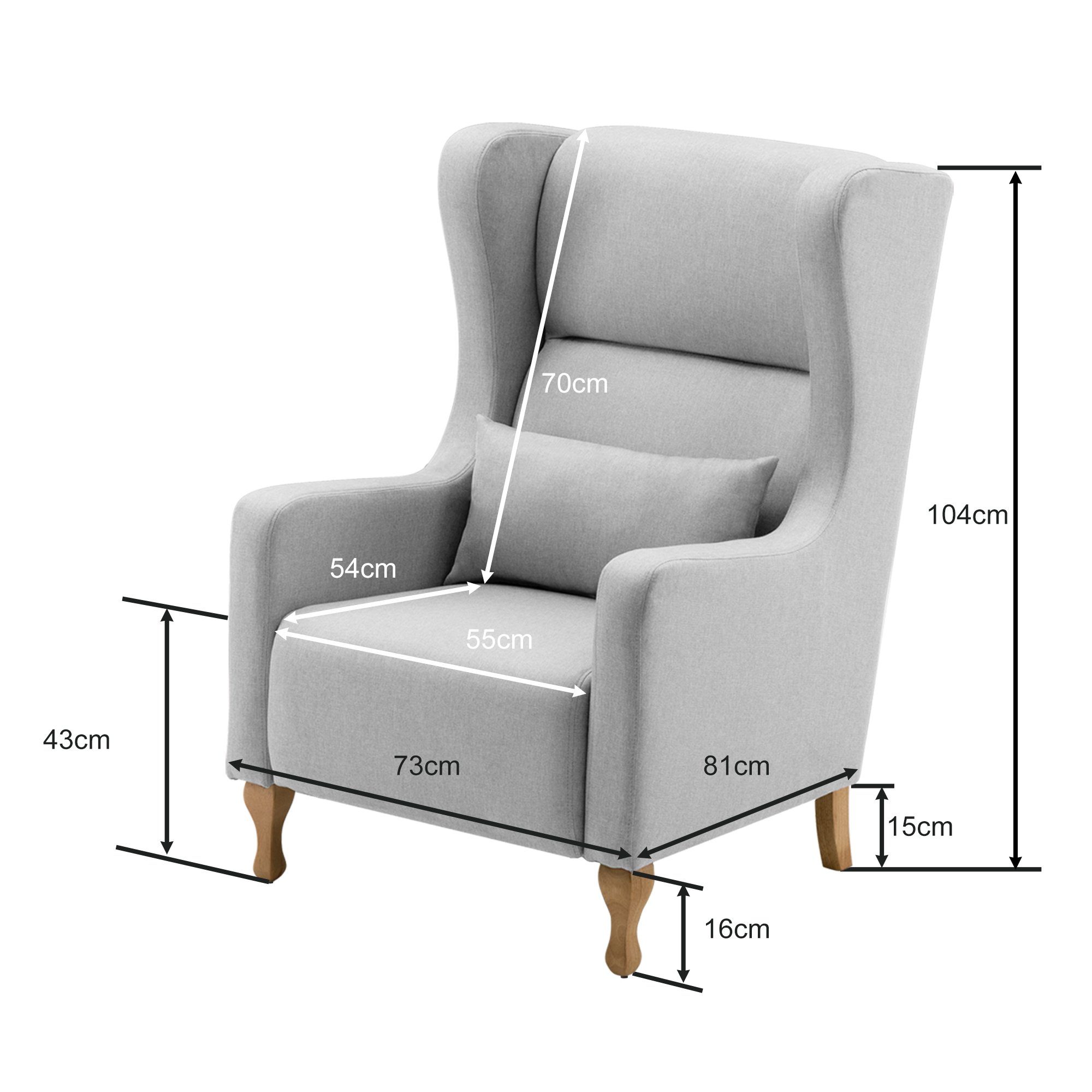 MCombo Ohrensessel MCombo Wohnzimmer, mit Polstersessel Kissen, Stoff Fernsehsessel Relaxsessel Ohrensessel 7266, für