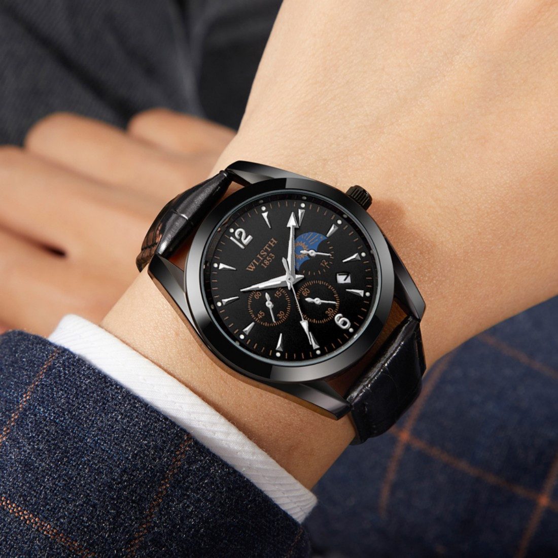 ibettertec Quarzuhr Quarzuhr, Armbanduhr Herrenuhr, Multifunktionsuhr, (Leder Armbanduhr, Chronograph Herrenuhr), Herrenuhr, Echtes Lederarmband, Leuchtzeiger, Lederarmband