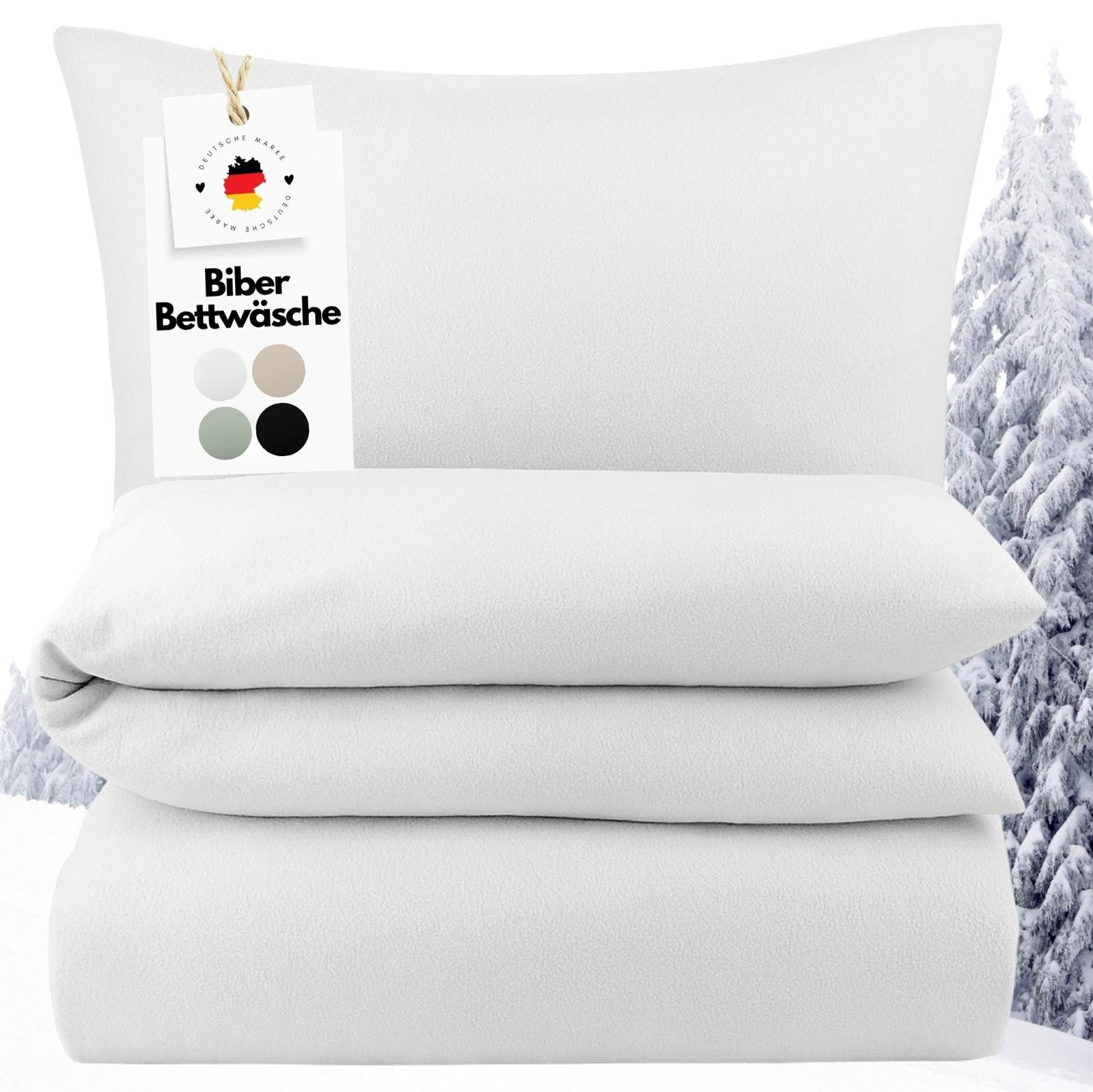 Carpe Sonno Bettwäsche Warme Biber Bettwäsche 135x200 155x220 - 100% Baumwolle Winter Flanell, Biber, 2 teilig, MADE IN GERMANY - Flauschige Feinbiber Winterbettwäsche Weiß 155 x 220