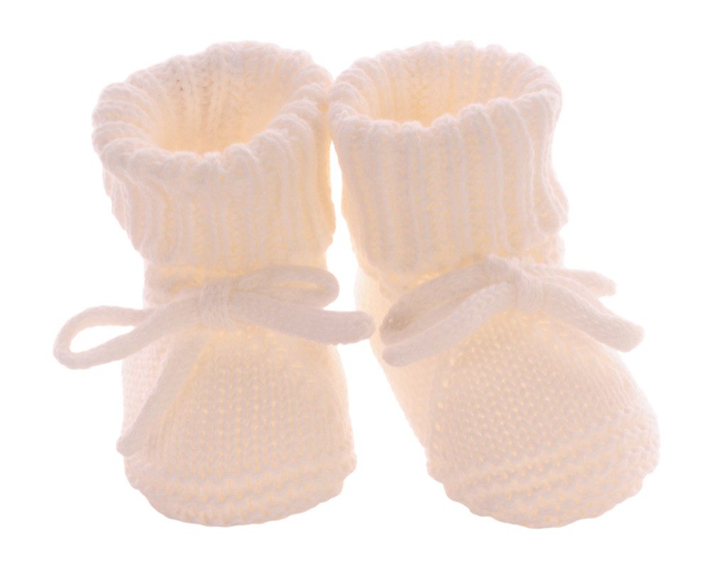 La Bortini Füßlinge Baby Strickschuhe gestrickte Socken Booties socks in Weiß aus Baumwolle, Erstlingssocken, 0-3Mon, für Neugeborene, unisex