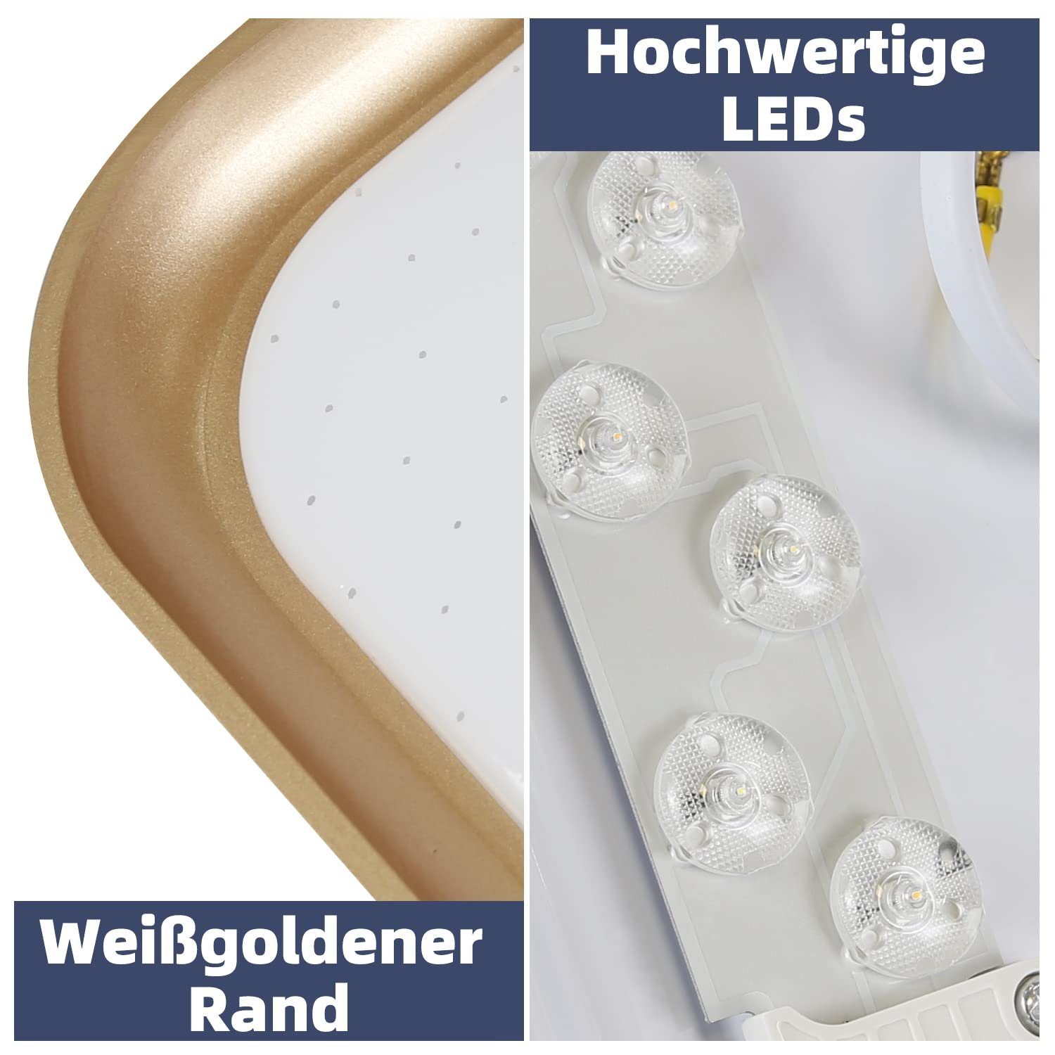 Nettlife Deckenleuchten Schwarz Deckenlampe Memoryfunktion fest Dimmbar Schlafzimmer LED Küche Weißgold mit 32W, Fernbedienung, Warmweiß, für Esszimmer, Neutralweiß Eckig, Kaltweiß, 30CM Flur integriert, Deckenbeleuchtung Wohnzimmer bis