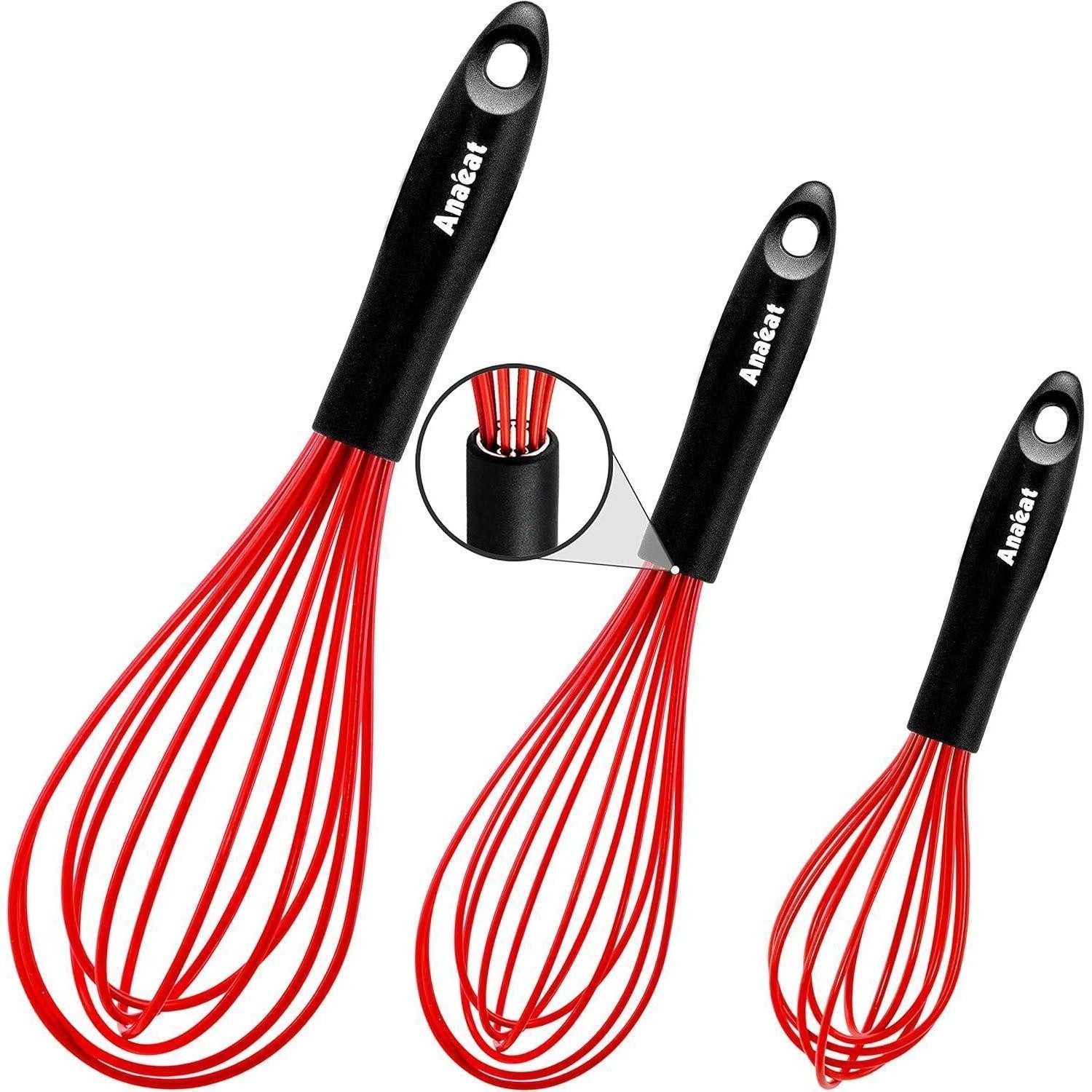 LuxusKollektion Schneebesen Schneebesen Silikon 3er Set Edelstahldraht Rot 21 Cm + 26 Cm + 30 Cm