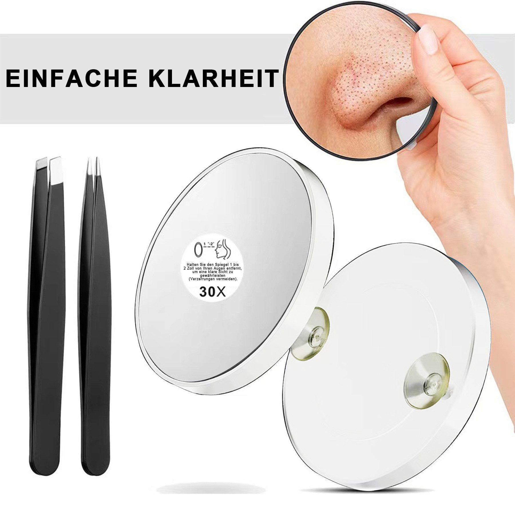 Senmudi Kosmetikspiegel Vergrößerungsspiegel Mit Saugnapf, 3 Stück 10X 20X 30X Kosmetikspiegel (Mit Vergrößerung,Vergrösserungsspiegel,Spiegel Klein Taschenspiegel, mit 2 Saugnäpfen, 8.8cm, Runde Make Up Spiegel, Schminkspiegel), für Zuhause,Badezimmer & unterwegs, tragbar, Entfernung von Mitesser