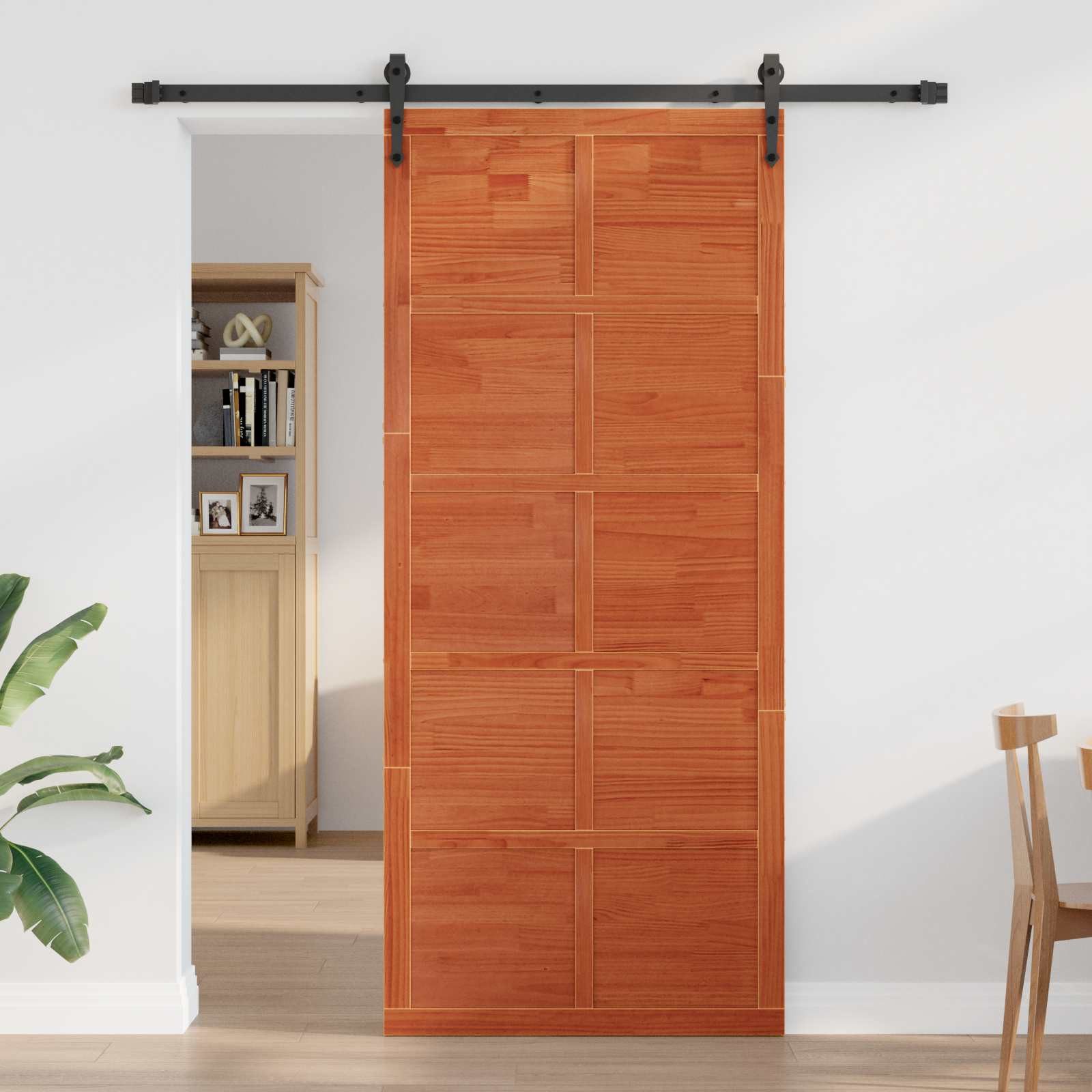 vidaXL Schiebetür Scheunentür 80 x 2,5 x 208 cm Massives Kiefernholz Wachsbraun (1-St)
