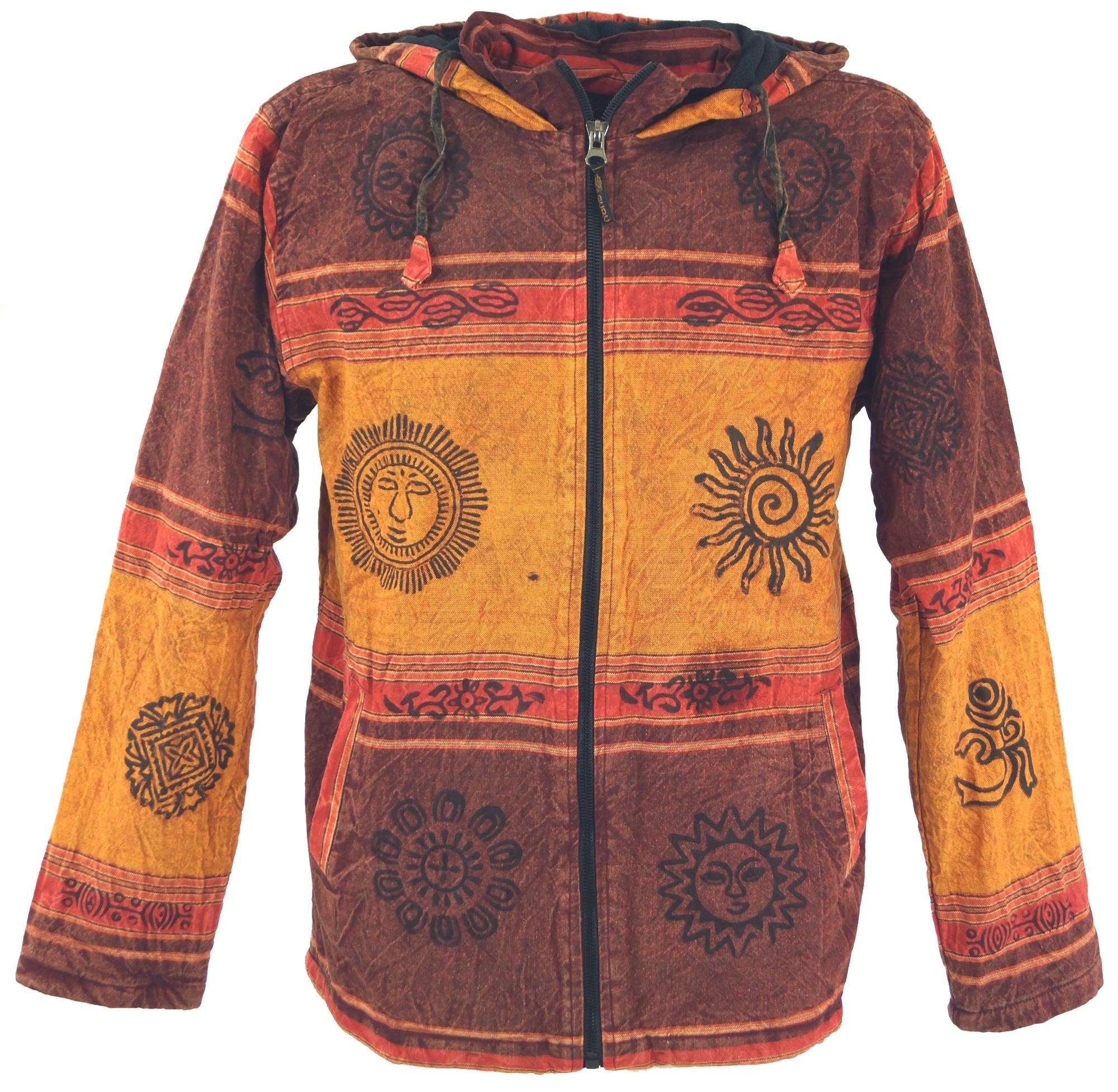 Guru-Shop Strickjacke Goa Jacke, Ethno Kapuzen Jacke - rostorange alternative Bekleidung