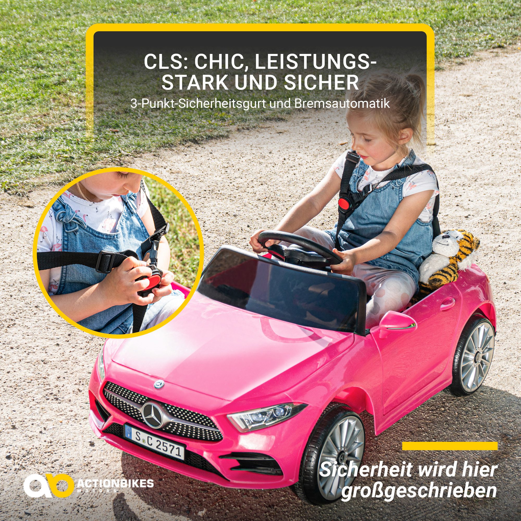 Actionbikes Motors Elektro-Kinderauto Kinderfahrzeug Mercedes CLS 350 Coupé Lizenziert 3-5 Jahre, Belastbarkeit 25 kg, (1-tlg), Kinder Spielzeug - Sicherheitsgurt - 2-Rad Antrieb - 3-6 Km/h