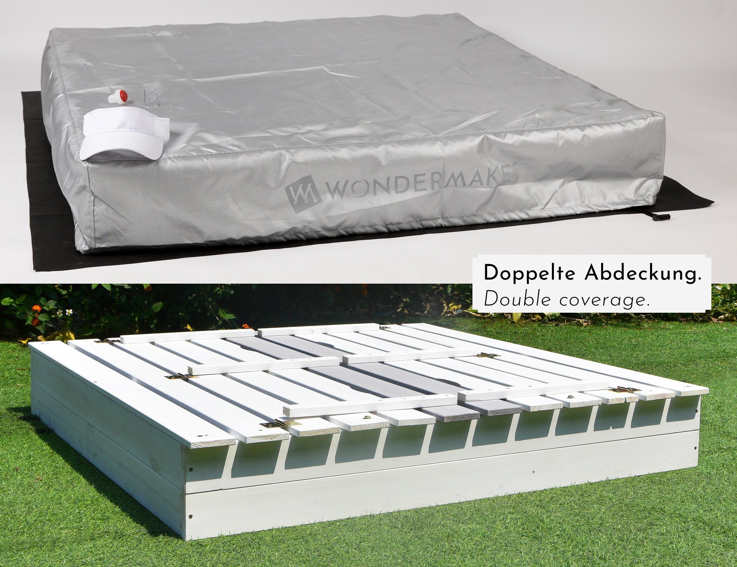 WONDERMAKE Sandkasten mit Abdeckung Deckel Sitzbank Boden Sandkiste Holz mi günstig online kaufen