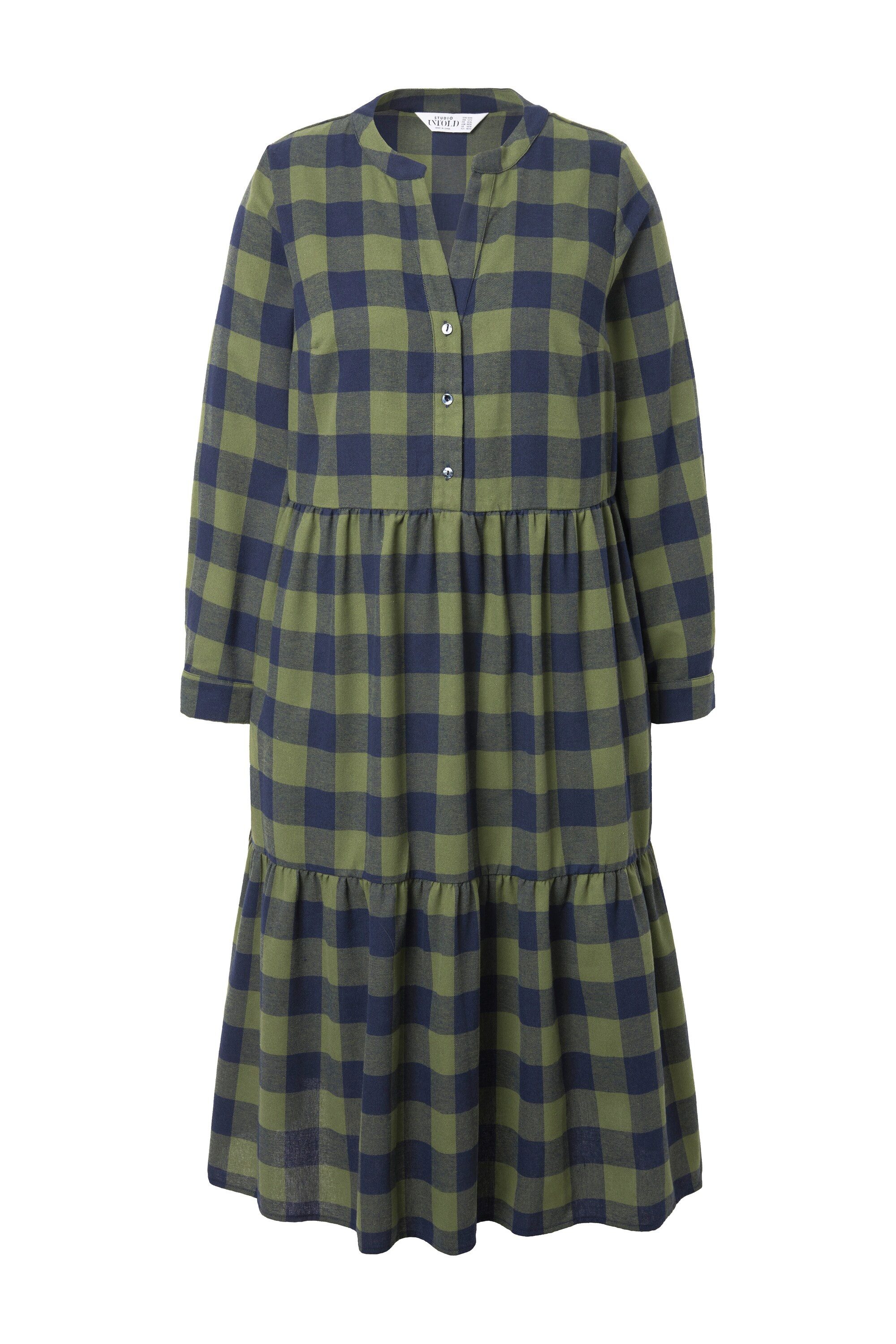 Studio Untold Jerseykleid Midi-Flanellkleid Karo Tunika-Ausschnitt günstig online kaufen