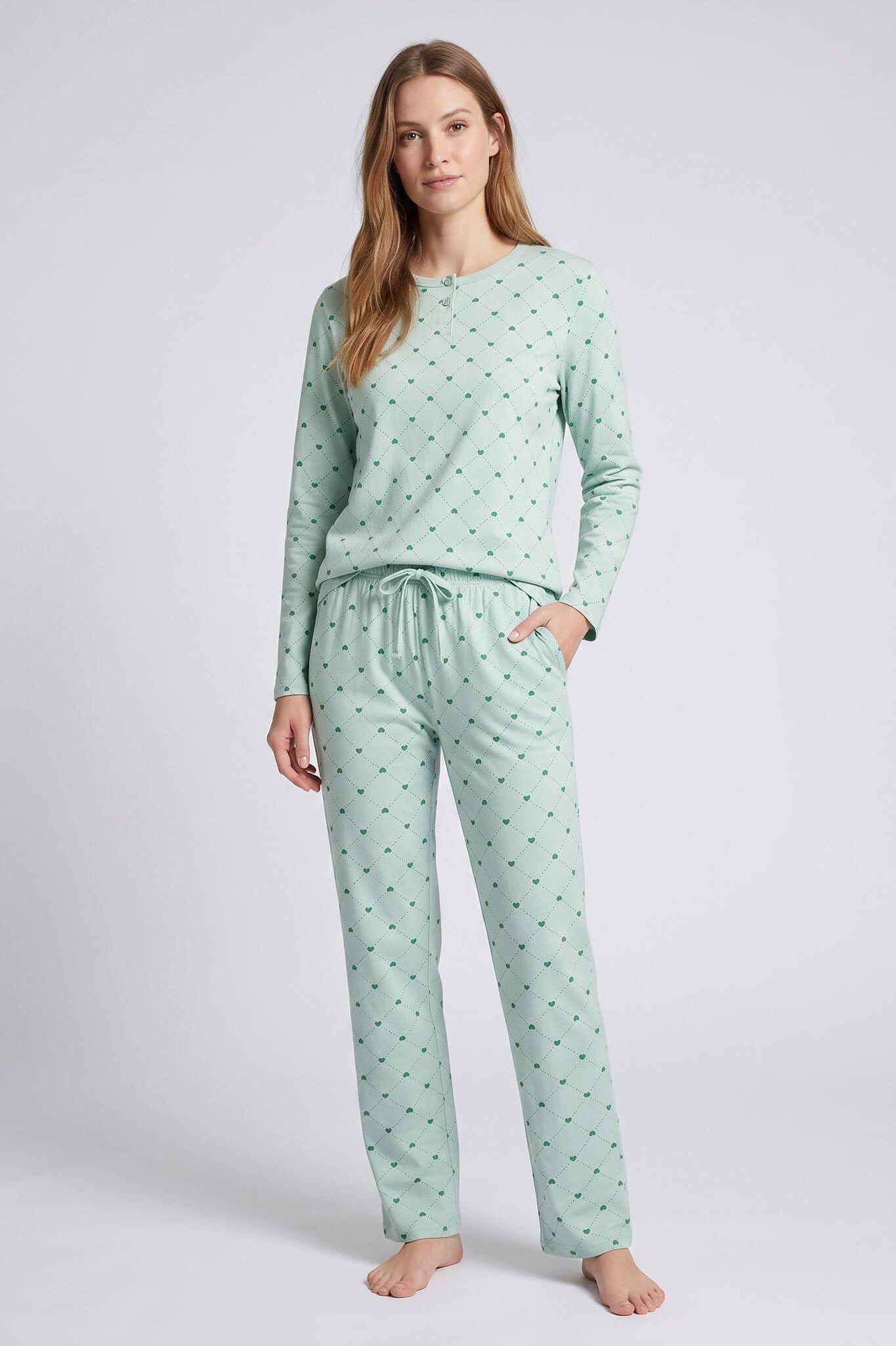 TEXEMP Pyjama Damen Nachtwäsche Baumwolle Langarm Hausanzug Schlafanzug (Set, 2 tlg., Langarmoberteil und lange Schlafhose) Atmungsaktiv - …