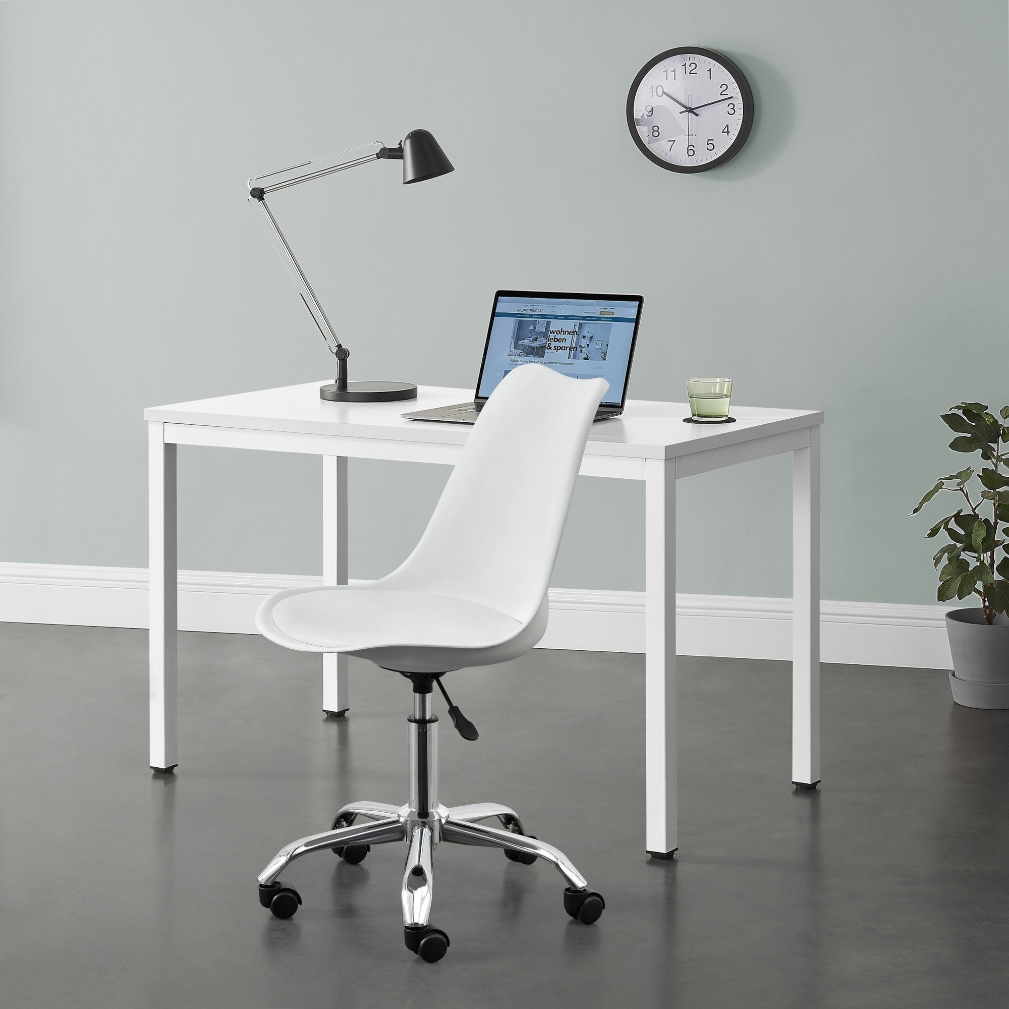 Schreibtischstuhl, Bürostuhl en.casa höhenverstellbar Weiß drehbar Kunstleder »Atherton«