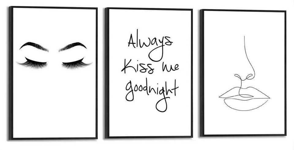 Reinders! Wandbild Kuss Linienzeichnung - Illustration - Modern - Zitat -  Frau, (3 St)