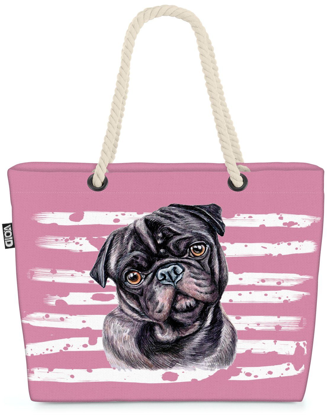 VOID Strandtasche (1-tlg), Mops Hund Haustier Tier Hundebeutel rosa