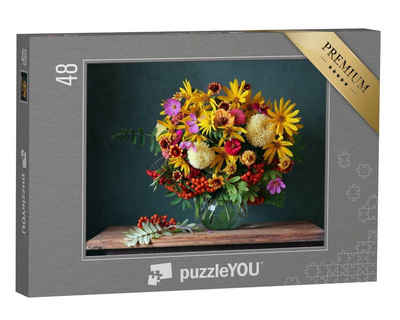 puzzleYOU Пазли Strauß mit Gartenblumen und Ebereschenzweigen, 48 Пазлиteile, puzzleYOU-Kollektionen Flora, Blumen, Blumen-Arrangements
