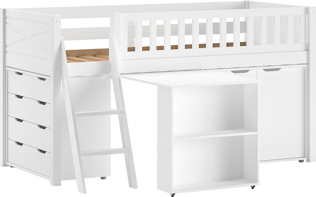 Vipack Spielbett (Made in Europe), mit viel Funktion auf kleinem Raum, LF 90x200 cm, Kiefer weiß lackiert