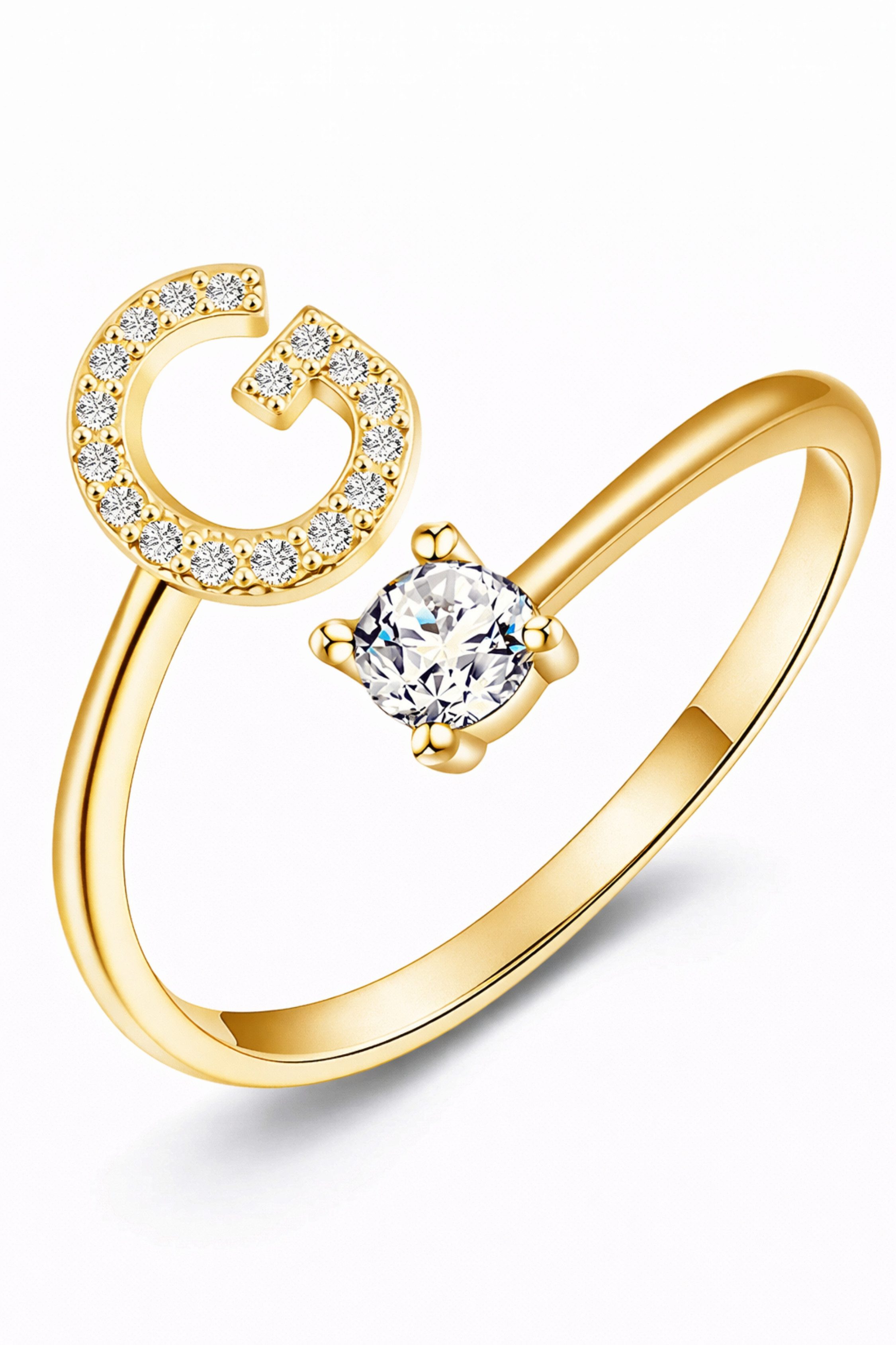 S&T Design Fingerring Buchstaben Ring Damen 14K Gold Vergoldet Silber Verstellbar Wasserfest (Goldring Geschenke für Frauen Freundin Mädchen Schmuck, 1-tlg., Buchstabenring), Damenring langlebigem Edelstahl Verstellbare Größe 50 - 60 Modeschmuck