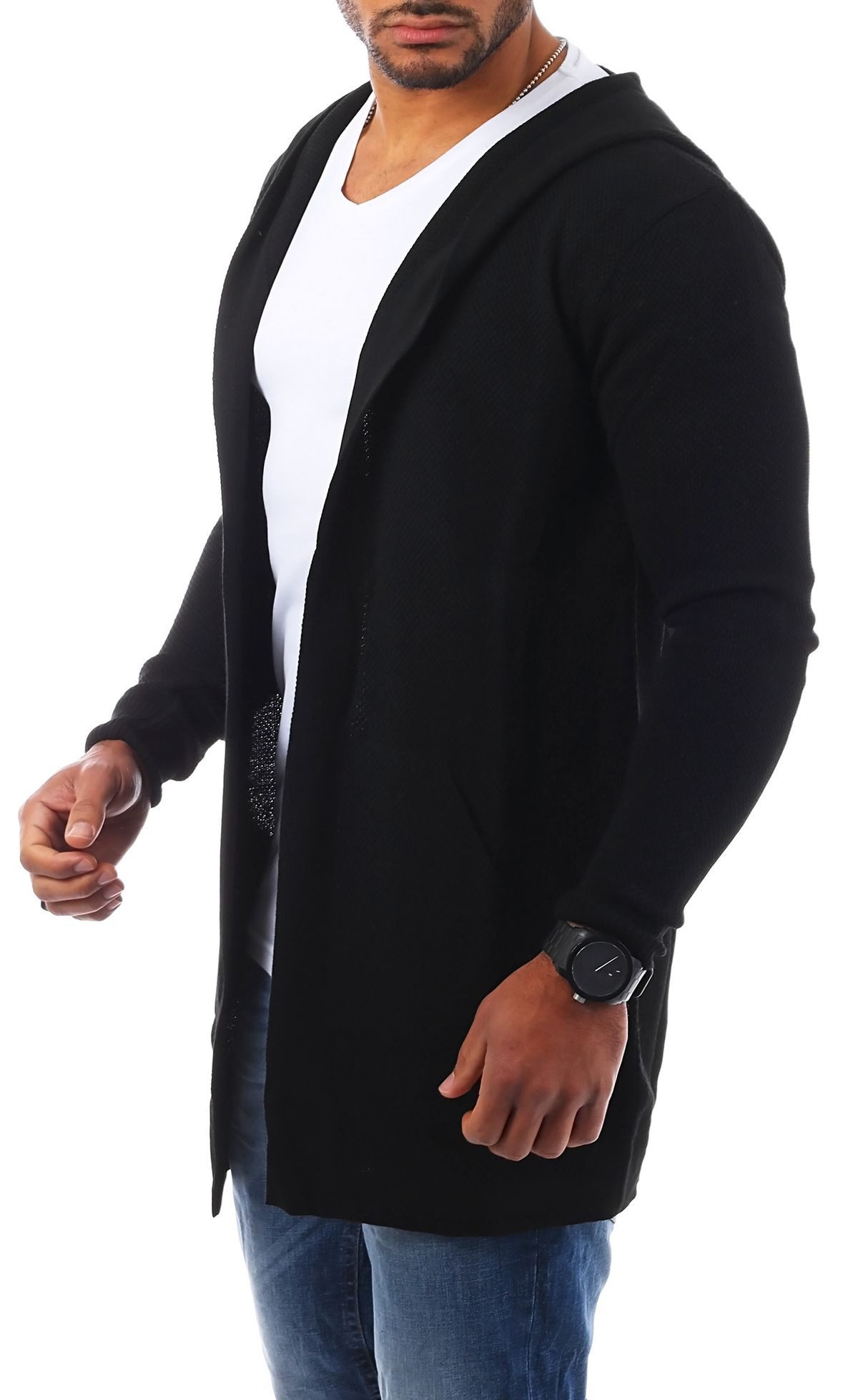 CARISMA Cardigan Herren leichte Herren Feinstrick Weste Strickjacke lange Passform 7717 in Unifarbe – Bild 5 von 5
