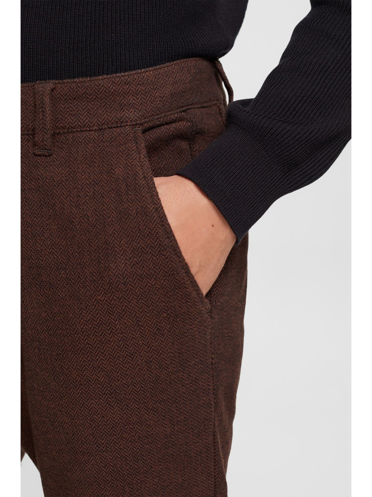 Stoffhose Esprit Slim DARK Fit Fischgrat-Hose BROWN